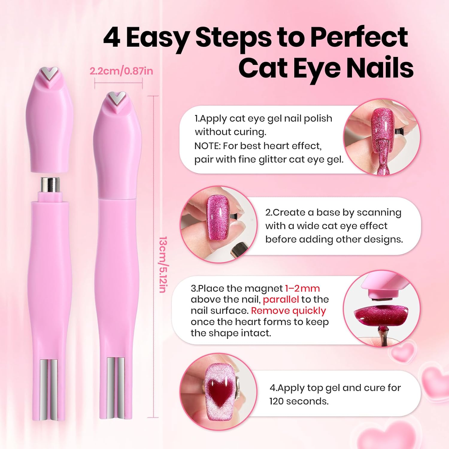 Detalle de Beetles Cat Eye Magnet Pen (3-in-1) for Nail Art: Heart, Round & Stripe Effects