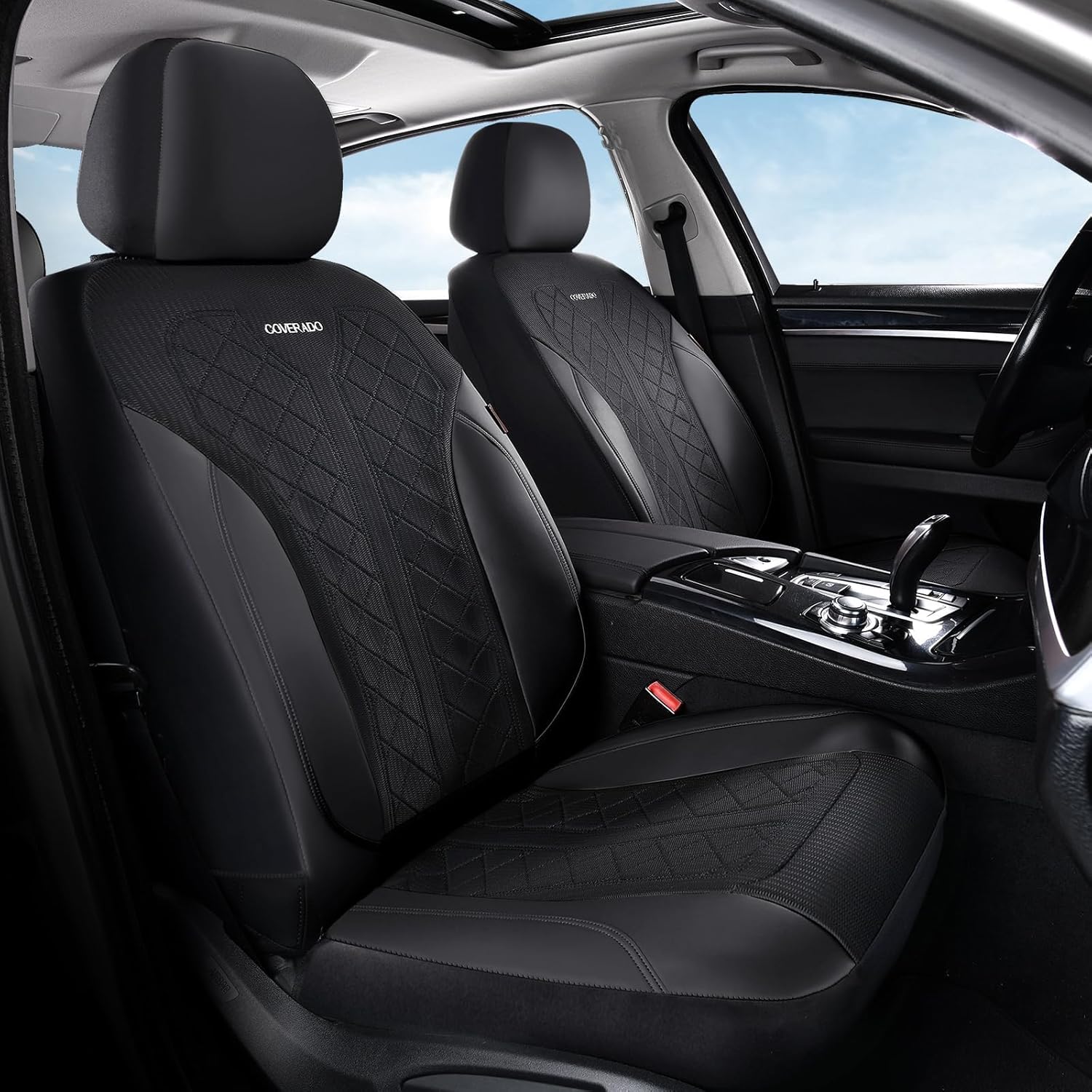 Detalle 2 de Coverado 5-Seat Car Seat Covers (Full Set) with Waterproof PU Leather + Breathable Mesh Panels