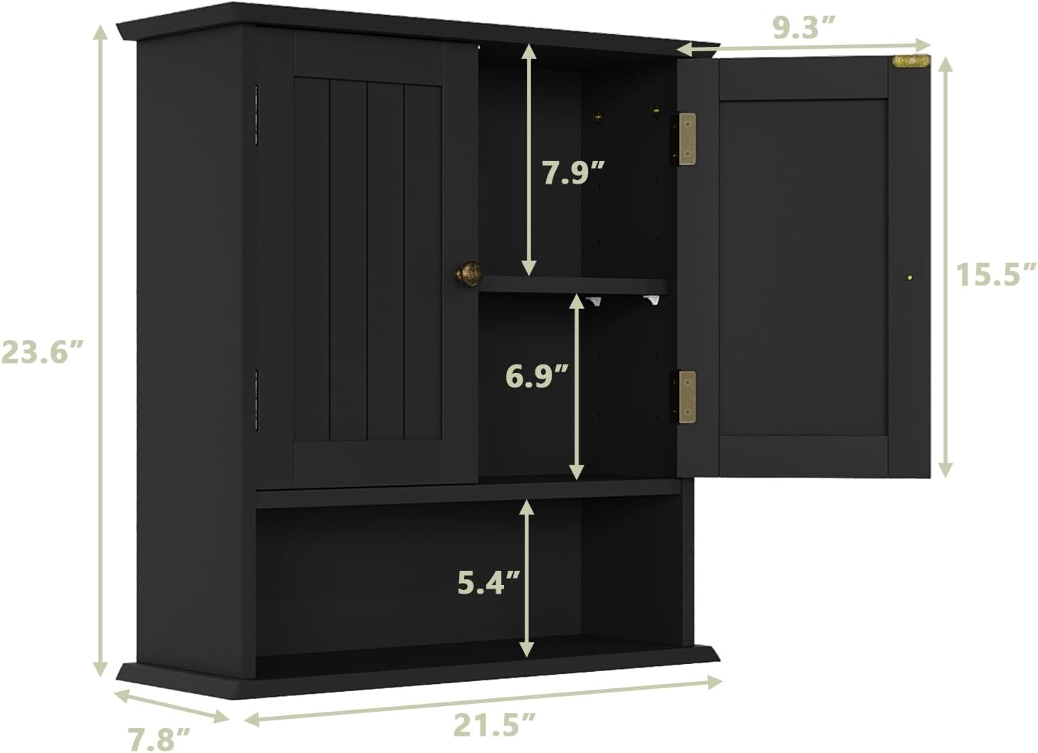 Thumbnail 2 de Smuxee SM-WC002 Black Wall-Mounted Bathroom Cabinet with Adjustable Shelves