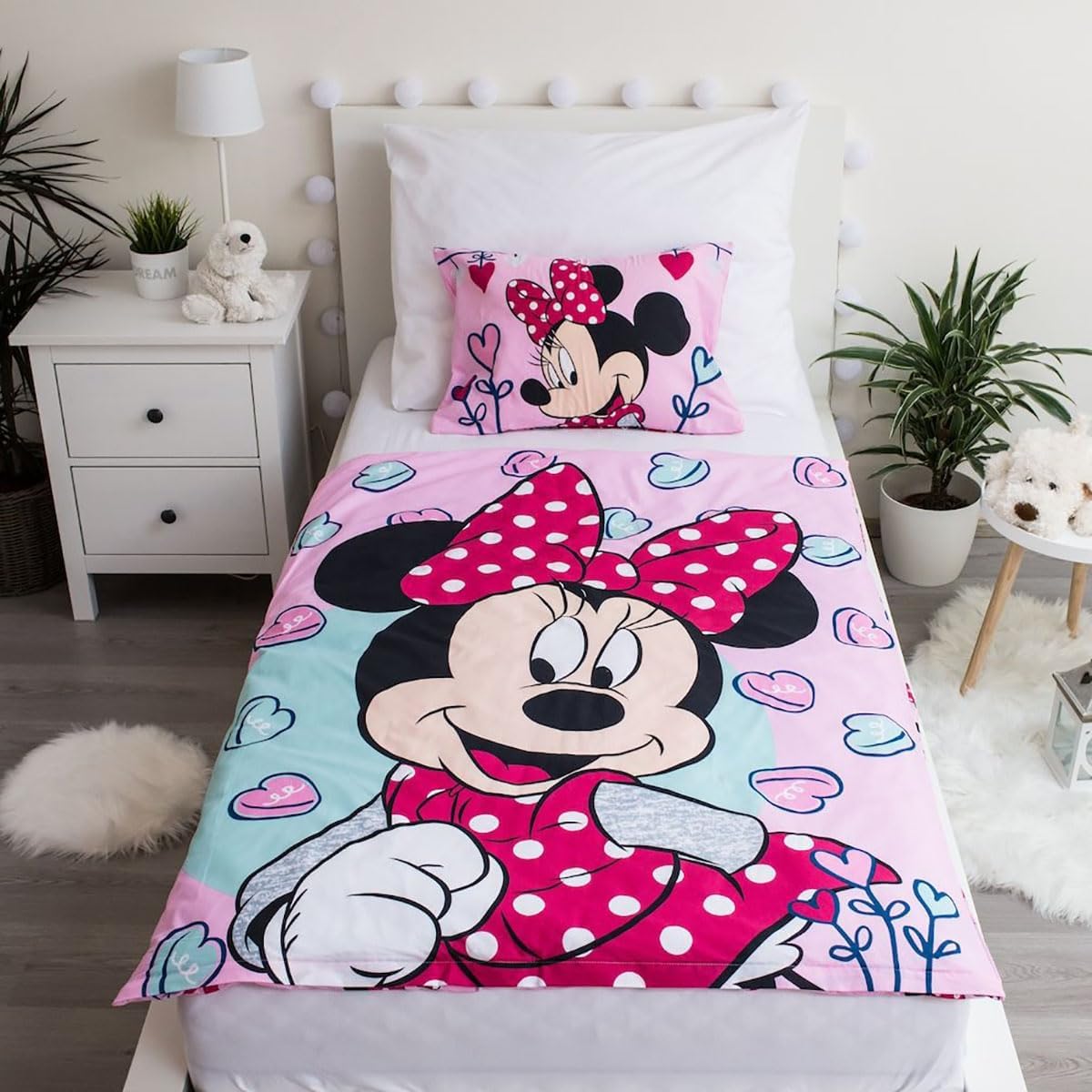 Detalle 2 de Parure de lit bébé Minnie Mouse Jerry Fabrics (100 x 135 cm) en coton 100% rose à fermeture éclair