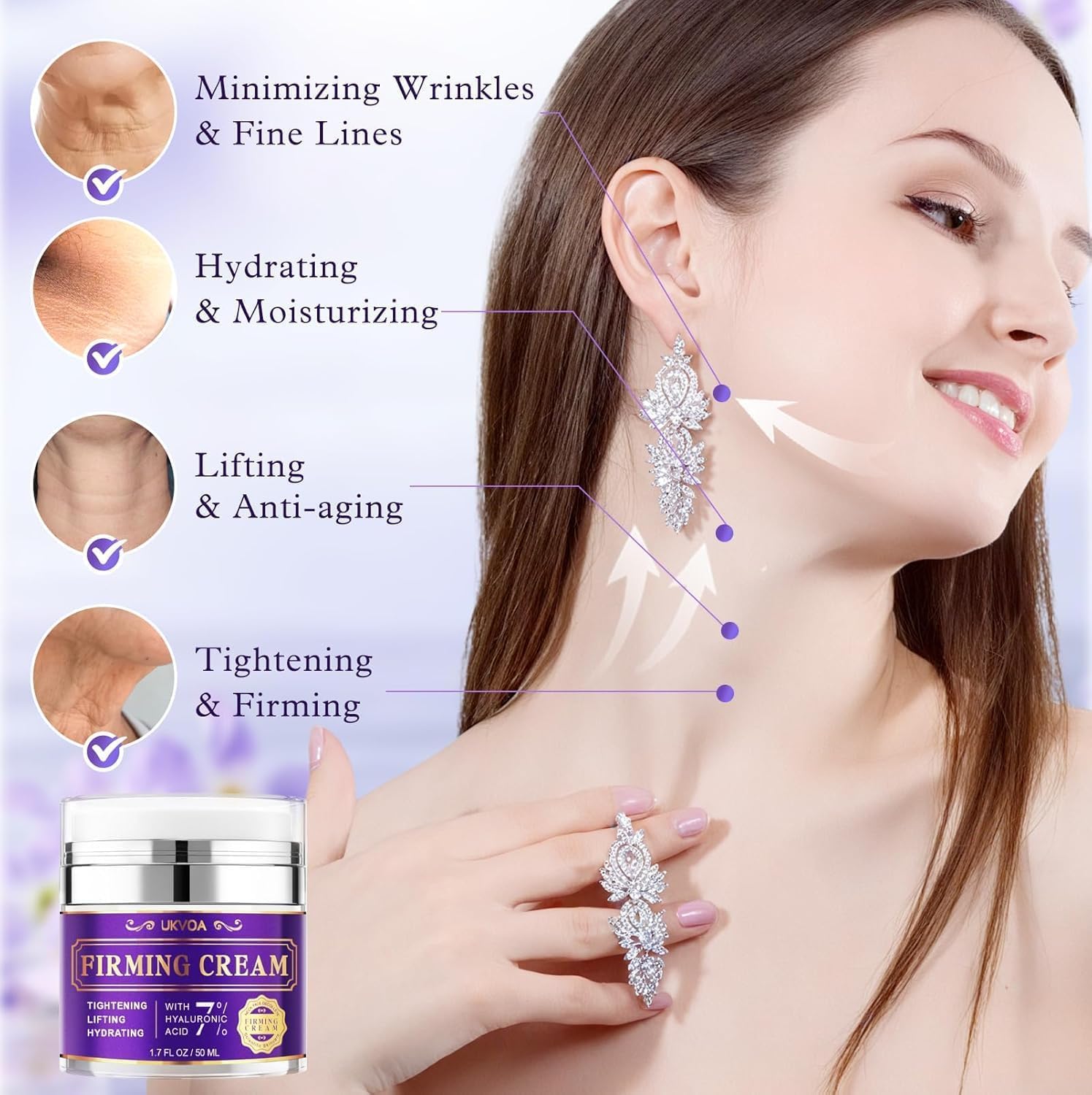 Detalle de UKVOA Retinol Wrinkle Cream for Face & Neck with Collagen, Hyaluronic Acid, 2-Pack