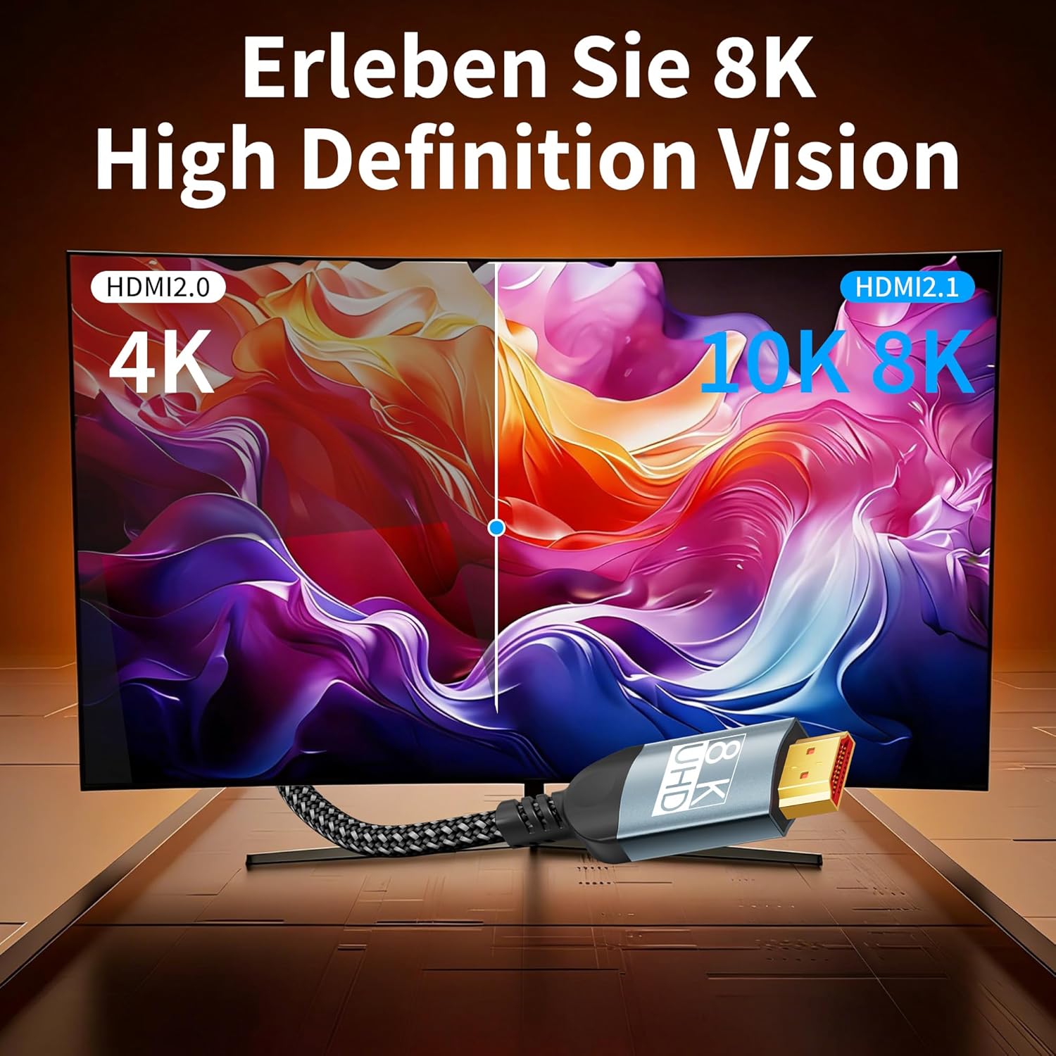 Detalle de HDMI-Kabel 2,5 m „Ultra High Speed“ (HDMI 2.1) für 10K/8K, 4K@240 Hz, HDR10+ eARC – kompatibel mit PS5 & Xbox