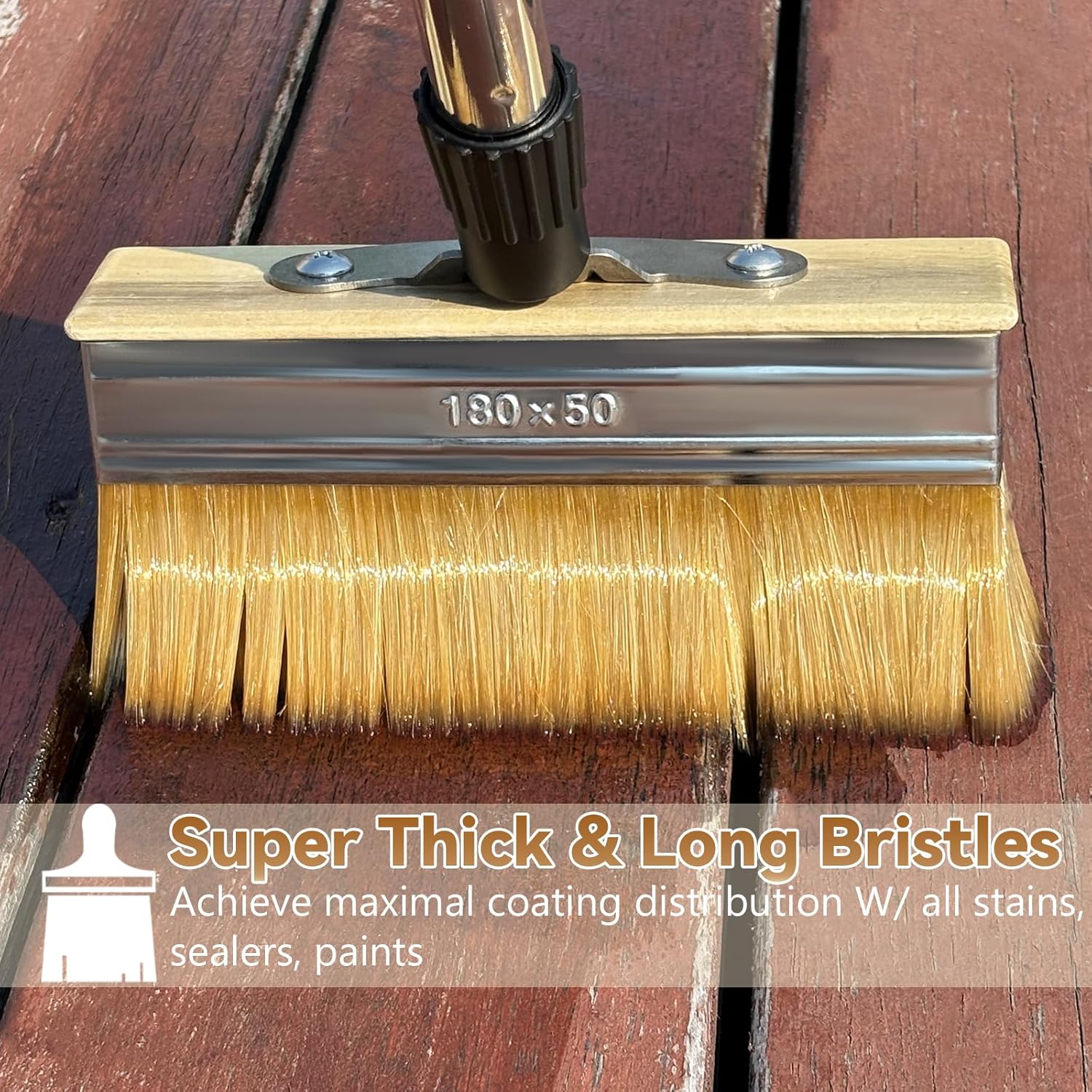 Thumbnail 1 de 7" & 3" Deck Stain Brush Kit with Long Handle (Black) – 7" decking paint brush plus smaller detail brush