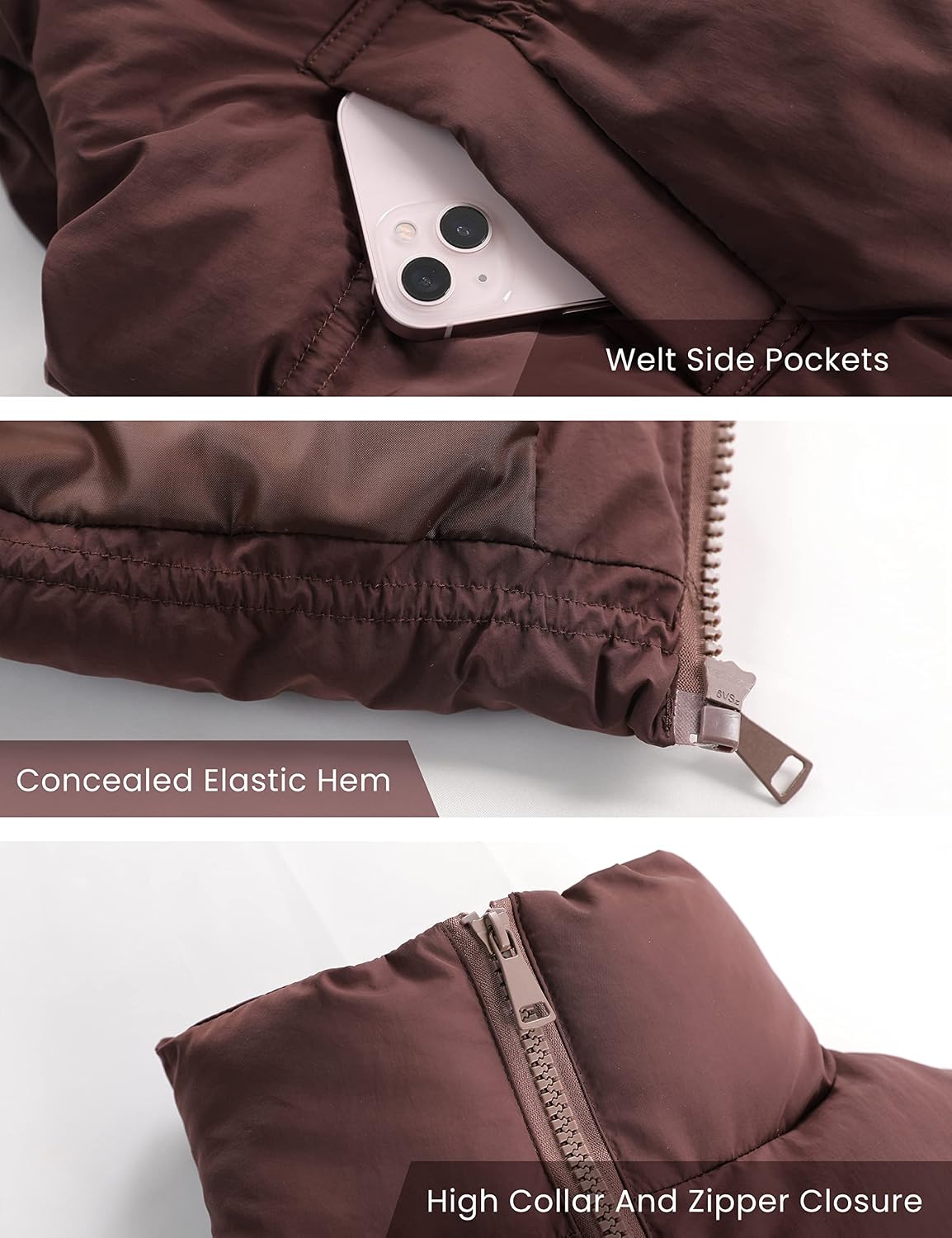 Detalle de Athlisan Cropped Puffer Vest for Women, Lightweight Zip-Up with Stand Collar