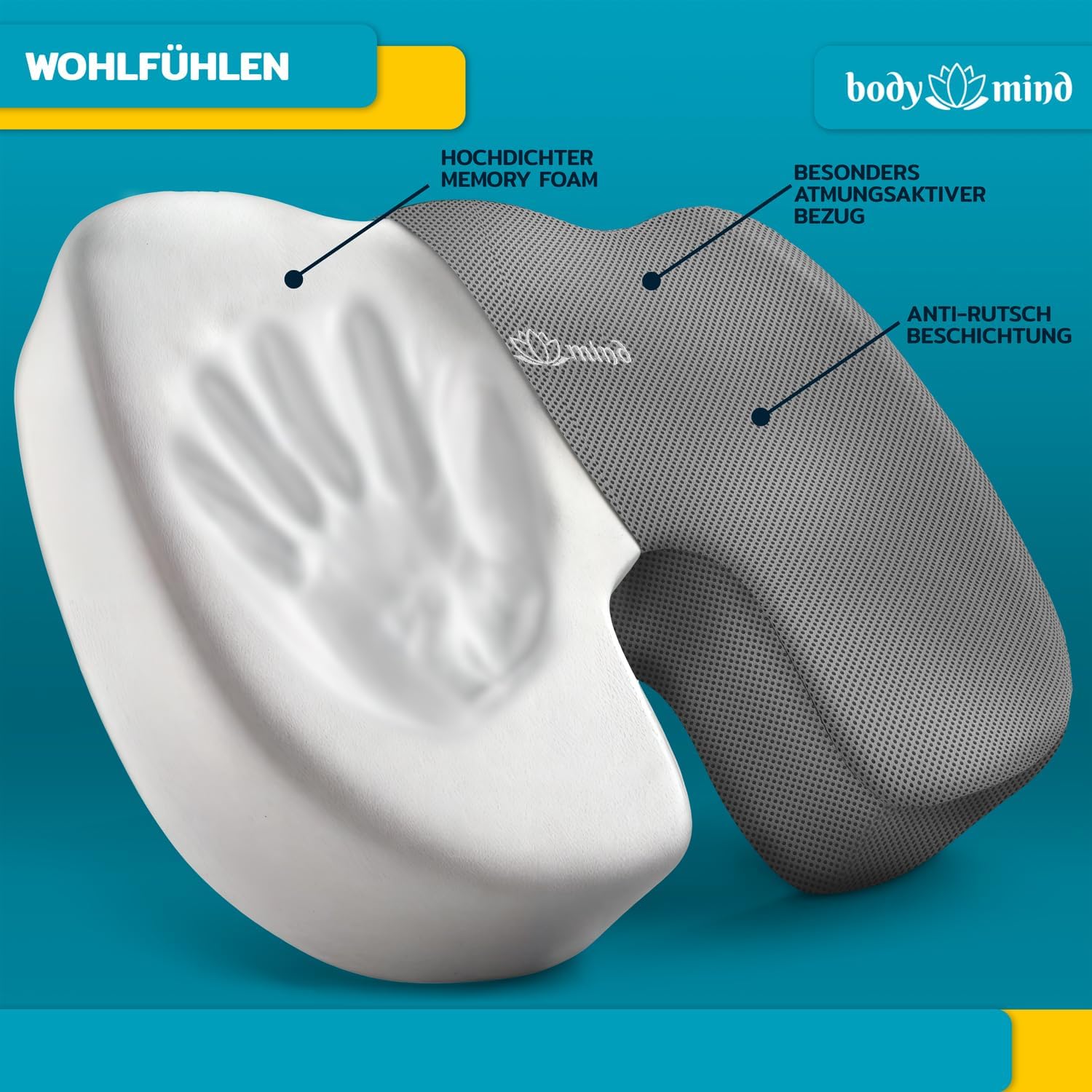 Detalle 2 de Body & Mind orthopedisch zitkussen H2 - Medium, U-vorm en traagschuim
