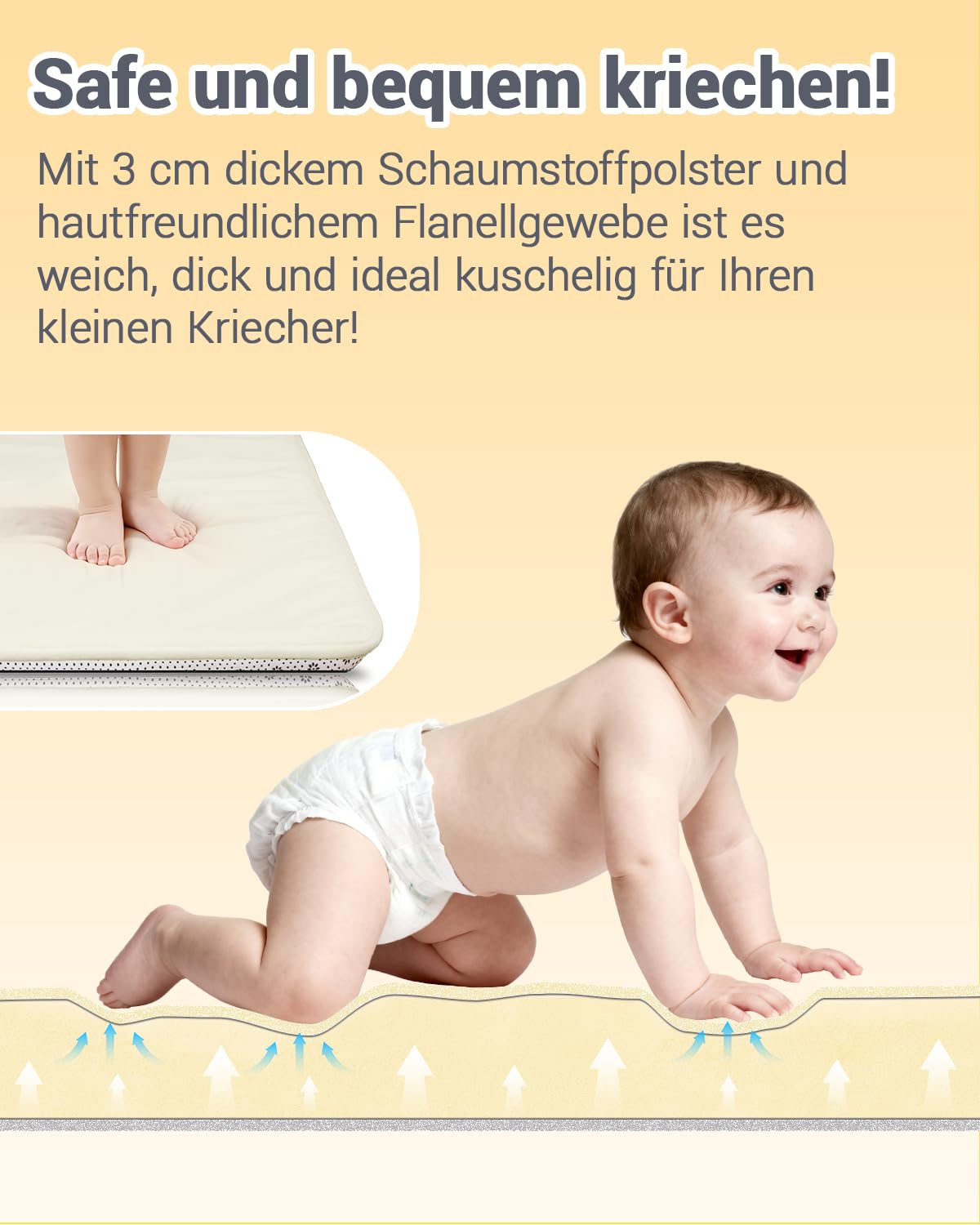 Thumbnail 3 de Favodormir Dicke Spielmatte Baby 127×127 cm – Beige Krabbelmatte mit Anti-Rutsch-Unterseite
