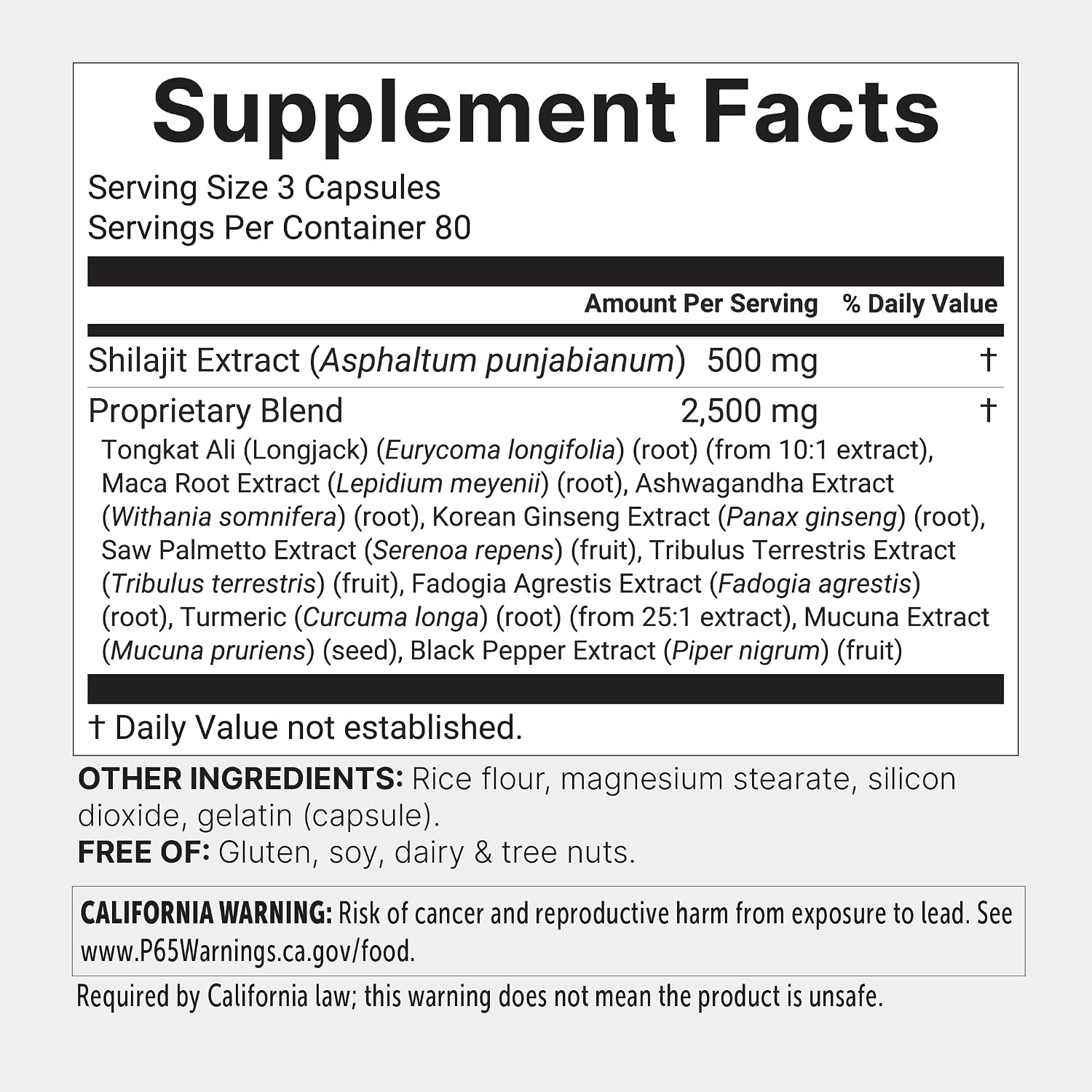 Detalle 2 de Micro Ingredients Shilajit Supplement, 240 Capsules