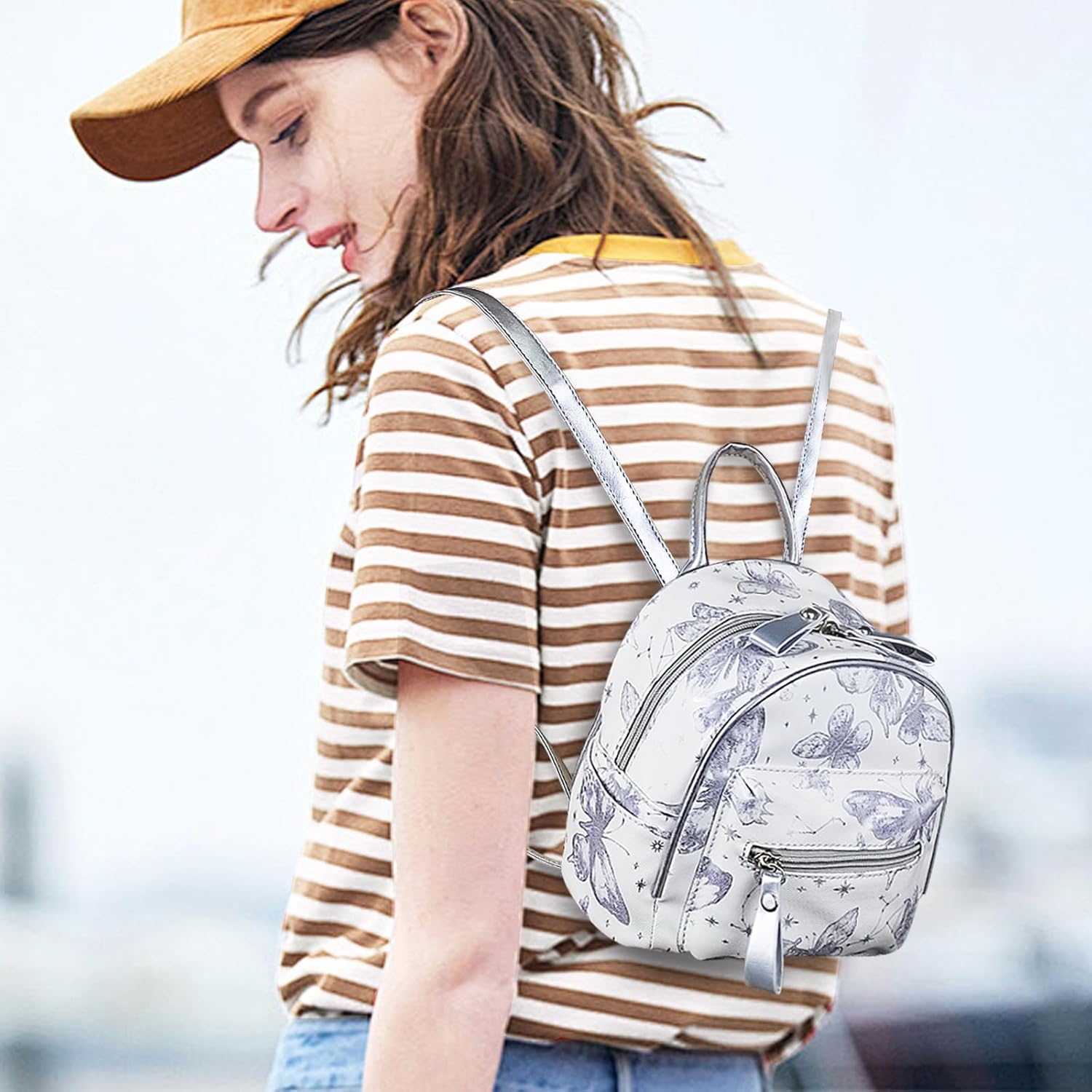 Thumbnail 6 de WisePoint Mini Backpack for Women: PU Leather, Butterfly Pattern, Small Yet Practical