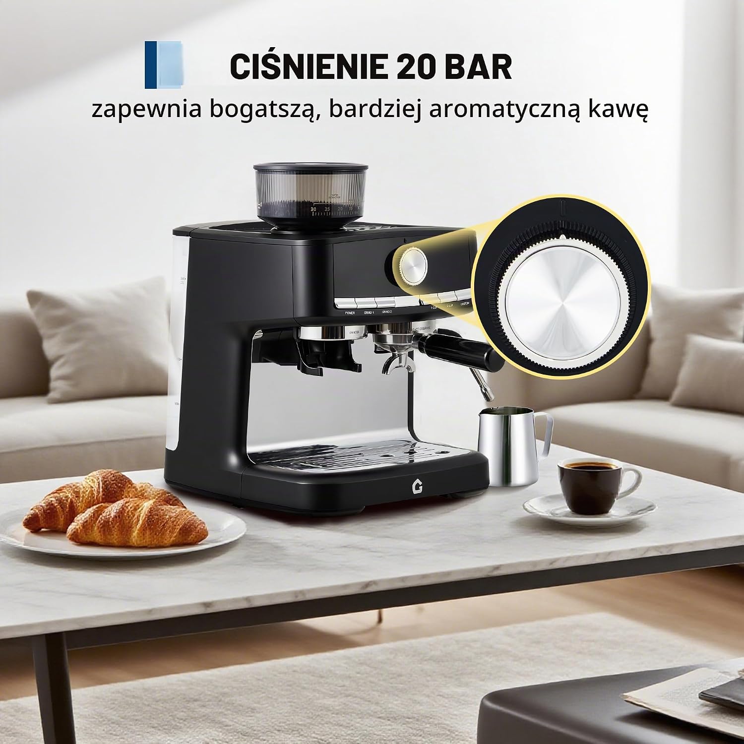 Thumbnail 2 de GarveeTech półautomatyczny ekspres do kawy 20 barów, młynek 30 ustawień