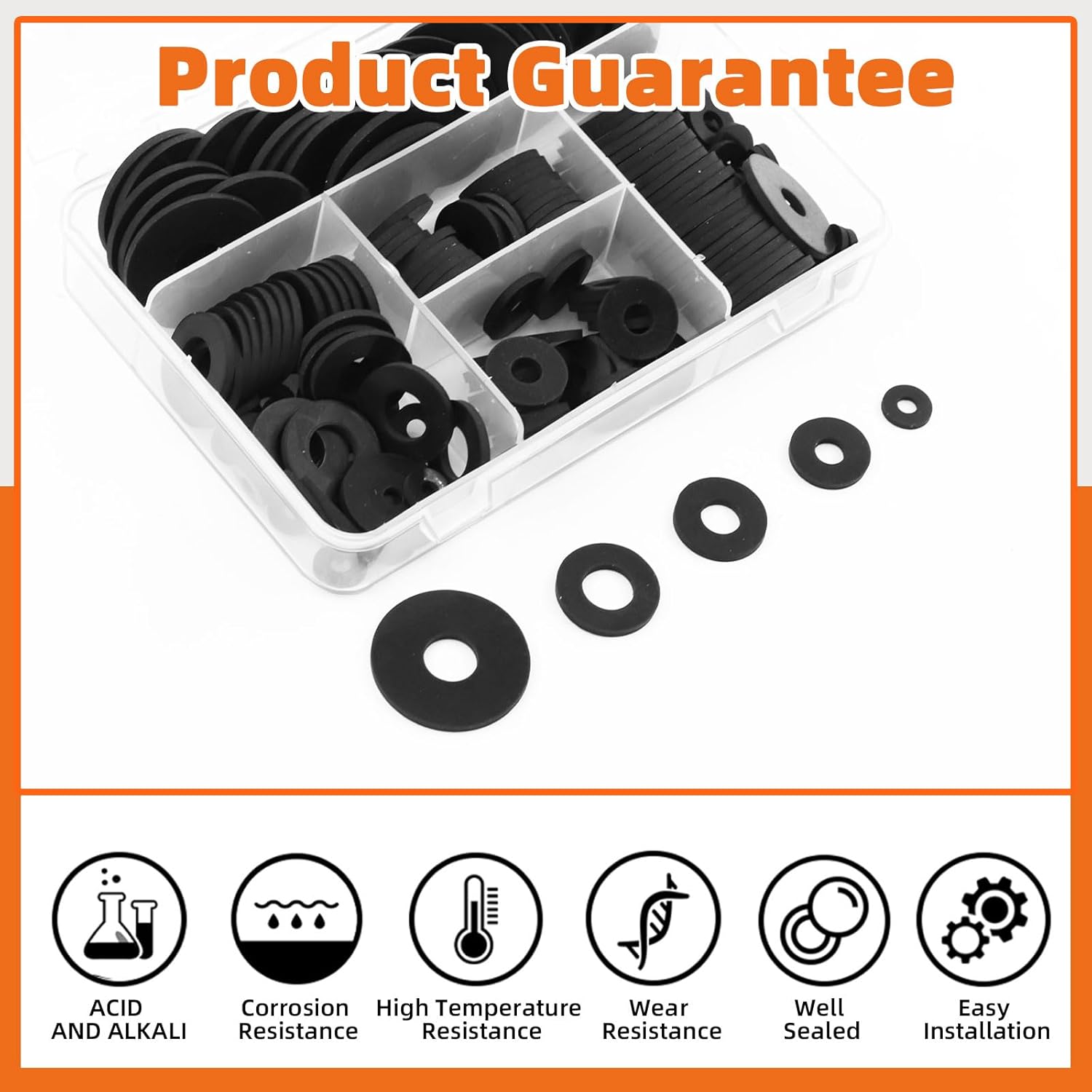 Thumbnail 2 de Tanstic 175Pcs 7 Sizes Black Flat Rubber Washers Assortment Kit
