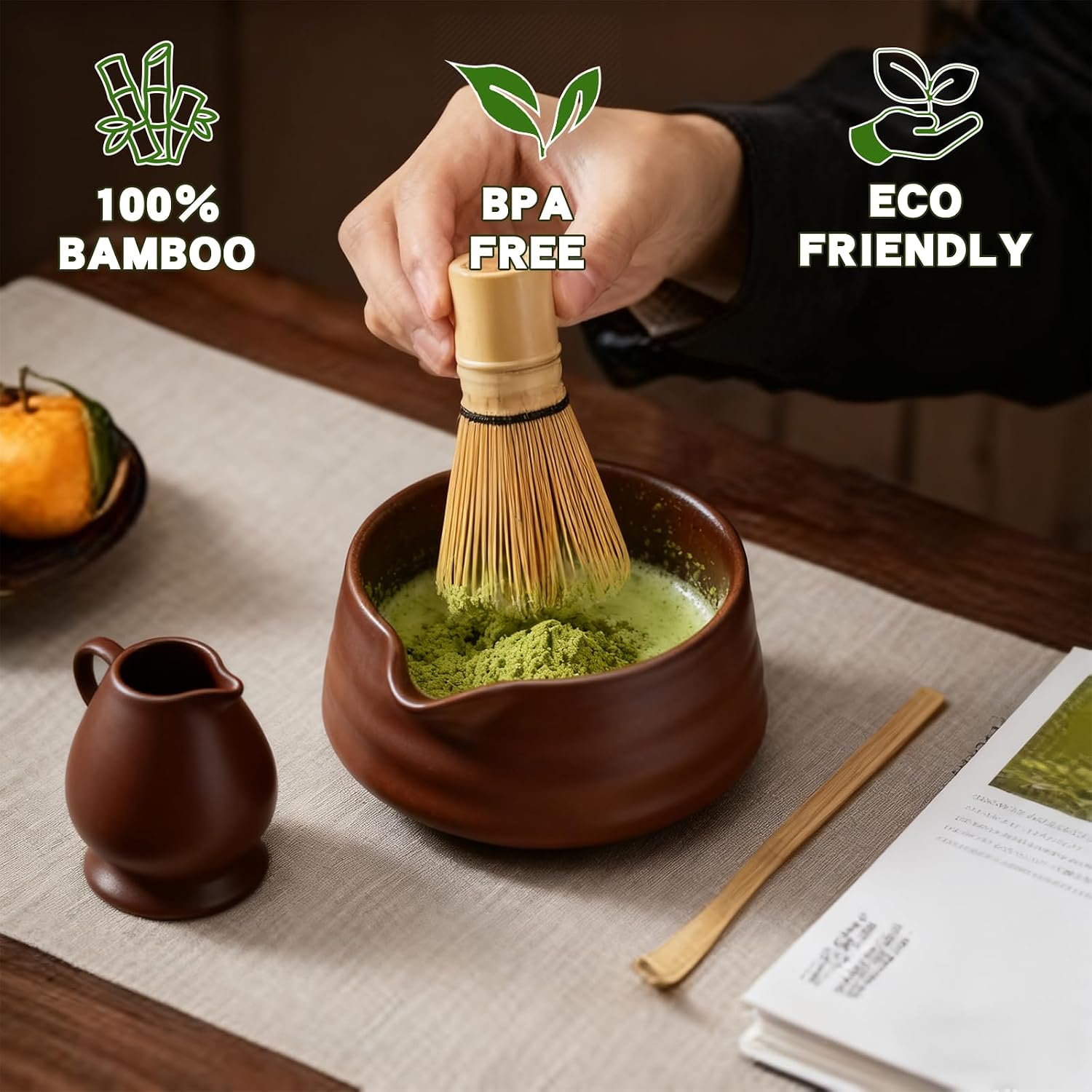 Thumbnail 2 de Clay&Fire Matcha Whisk (Chasen) — Handcrafted 100% Natural Bamboo, ~150 Tines