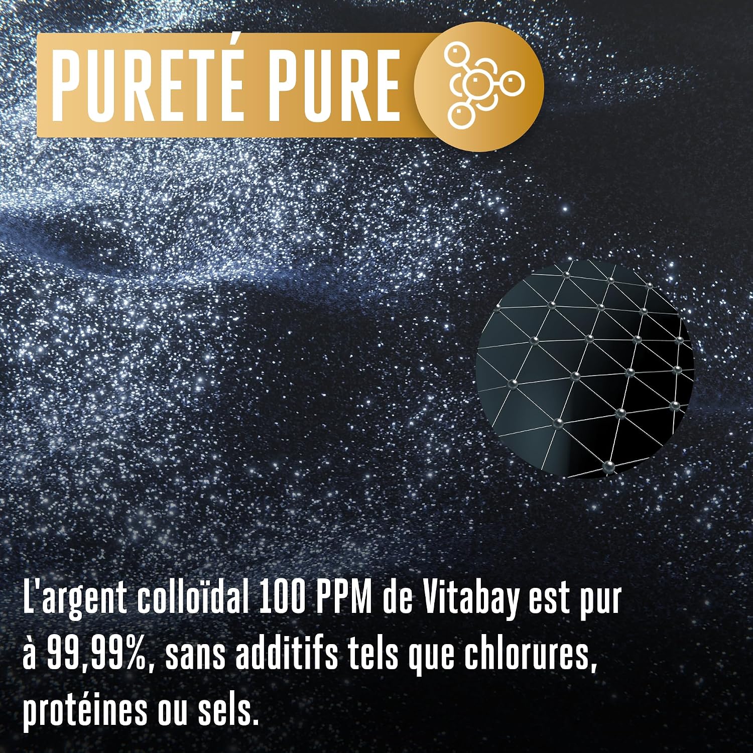 Detalle de Vitabay Med Argent Colloïdal 100 ppm ionique, 500 ml (vegan, flacon ambré) – à appliquer 3 fois par jour