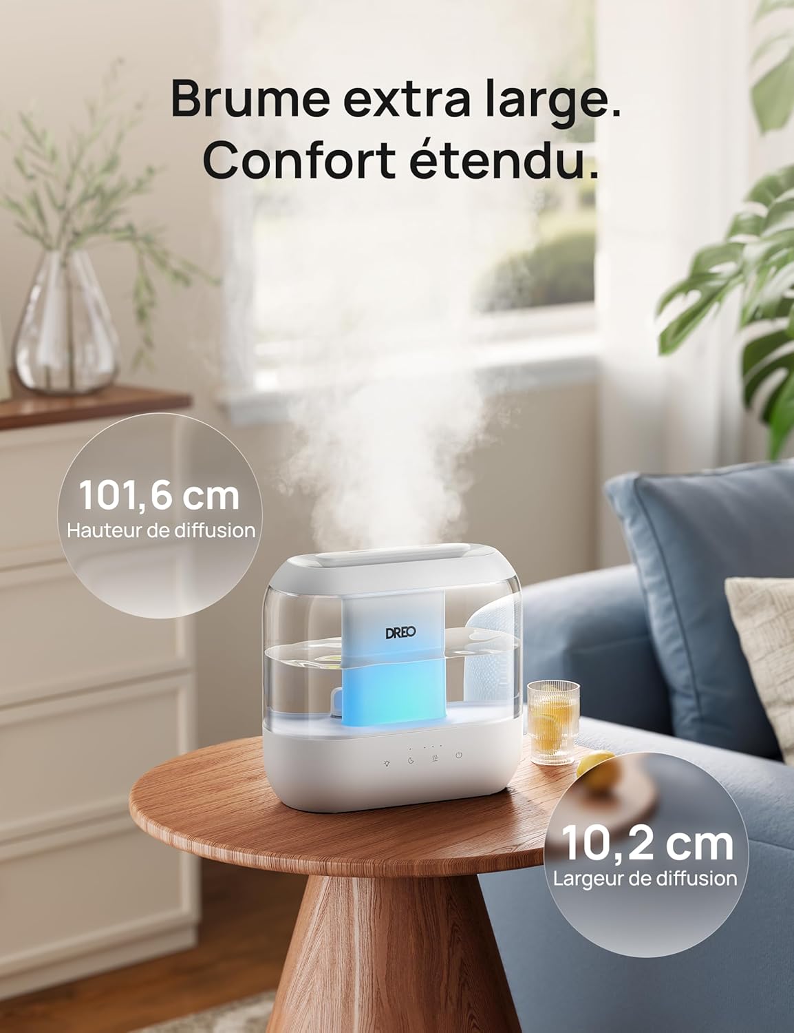 Detalle de Dreo humidificateur à vapeur froide 4L pour chambre, diffuseur d’huiles et veilleuse (jusqu’à 32 h)