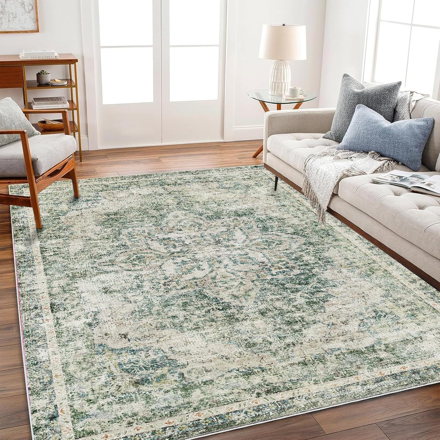 Thumbnail 1 de CHAMPLANT 4'x6' Washable Area Rug: Vintage Floral, Ultra-Thin, Non-Slip