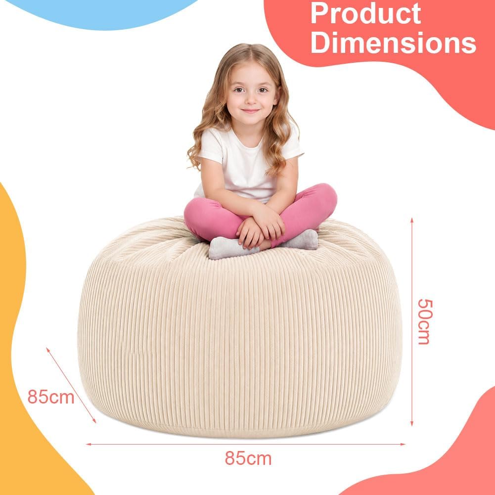 Detalle 2 de Vicloon Corduroy Bean Bag Chair Cover, 85 x 85 x 50 cm, Beige, Unfilled