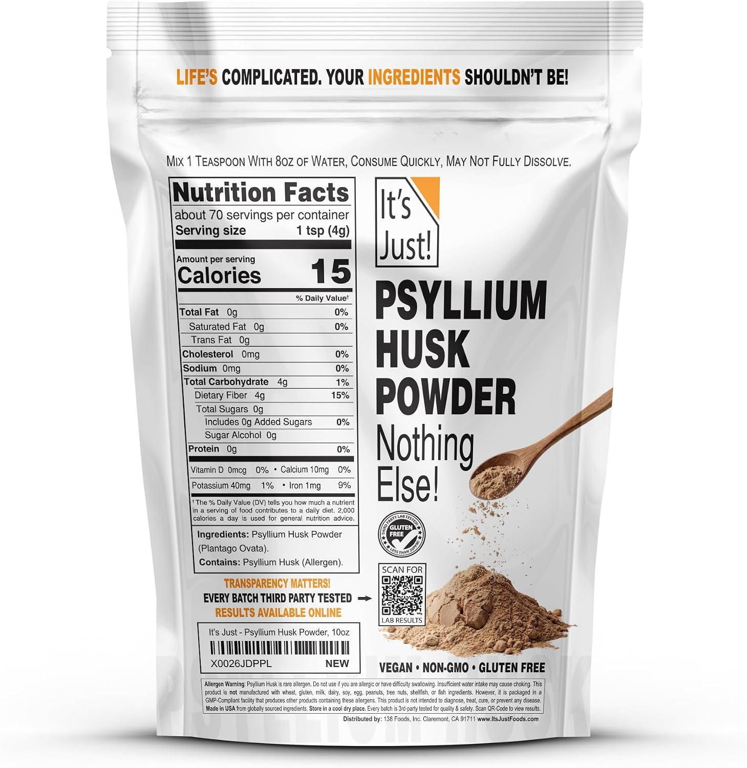 Detalle 2 de It's Just! Psyllium Husk Powder, 10 oz, Unflavored and Finely Ground