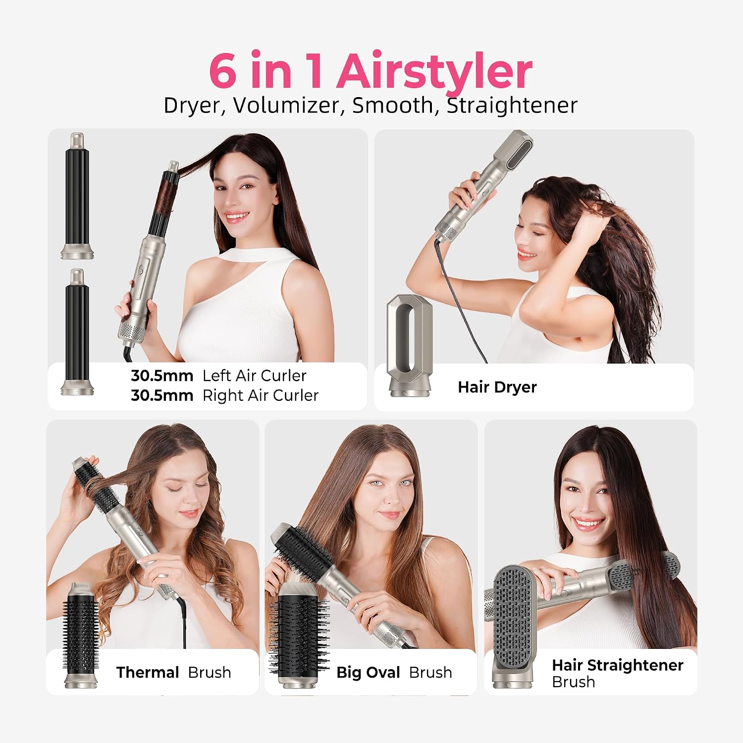 Thumbnail 2 de Airbrush Hair Styler 6 in 1 Magic Styler: 1000W All-in-One Airstyler
