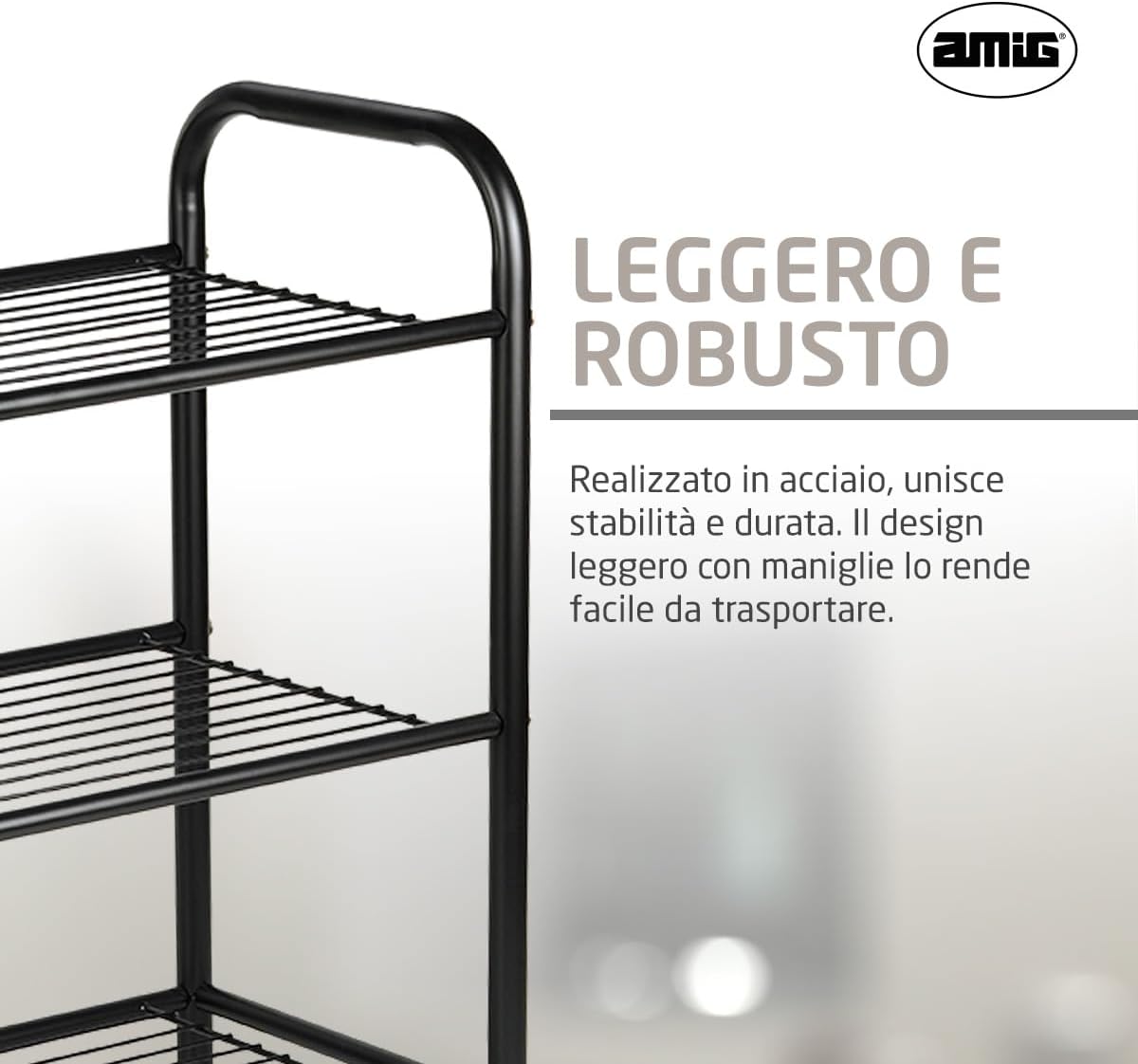 Thumbnail 4 de Amig - Scarpiera in metallo con 3 ripiani per 9 paia (65 x 25 x 53,5 cm) – Nero opaco