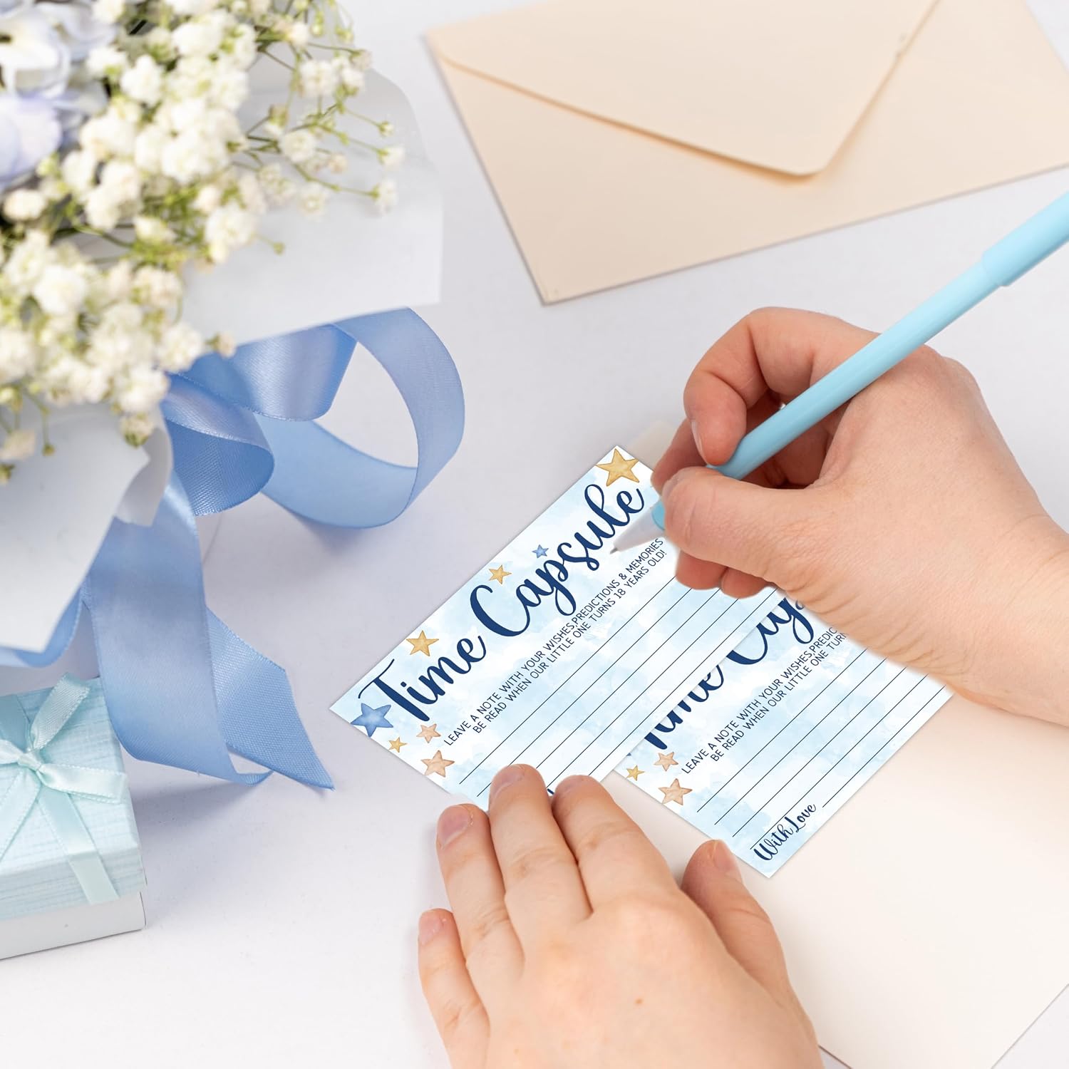 Detalle 1 de Baby Shower Keepsake Box with 50 Advice Cards