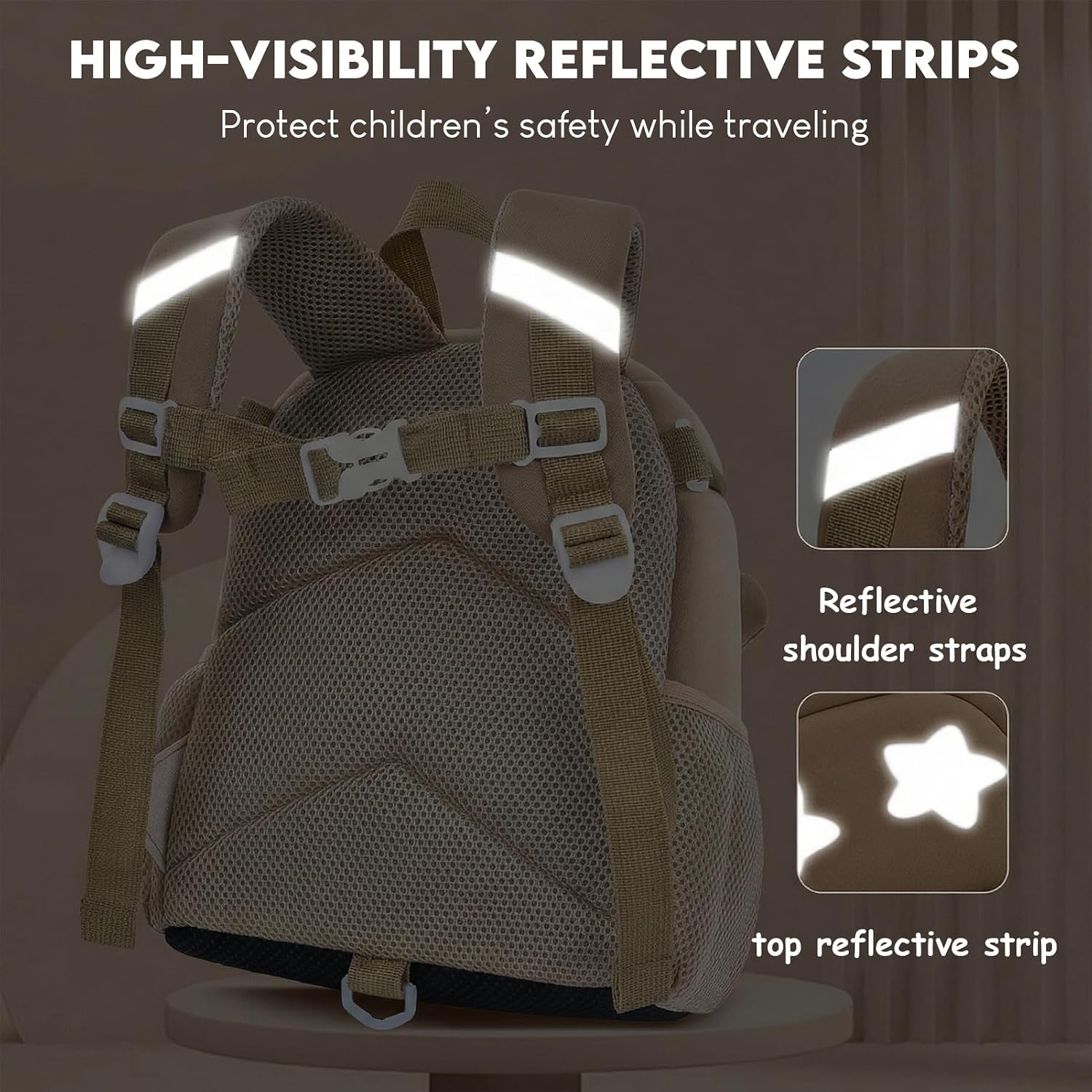 Thumbnail 4 de Aulenge Ultra-Waterproof School Backpack – Cute Rabbit Design with Anti-Lost Leash (Khaki)