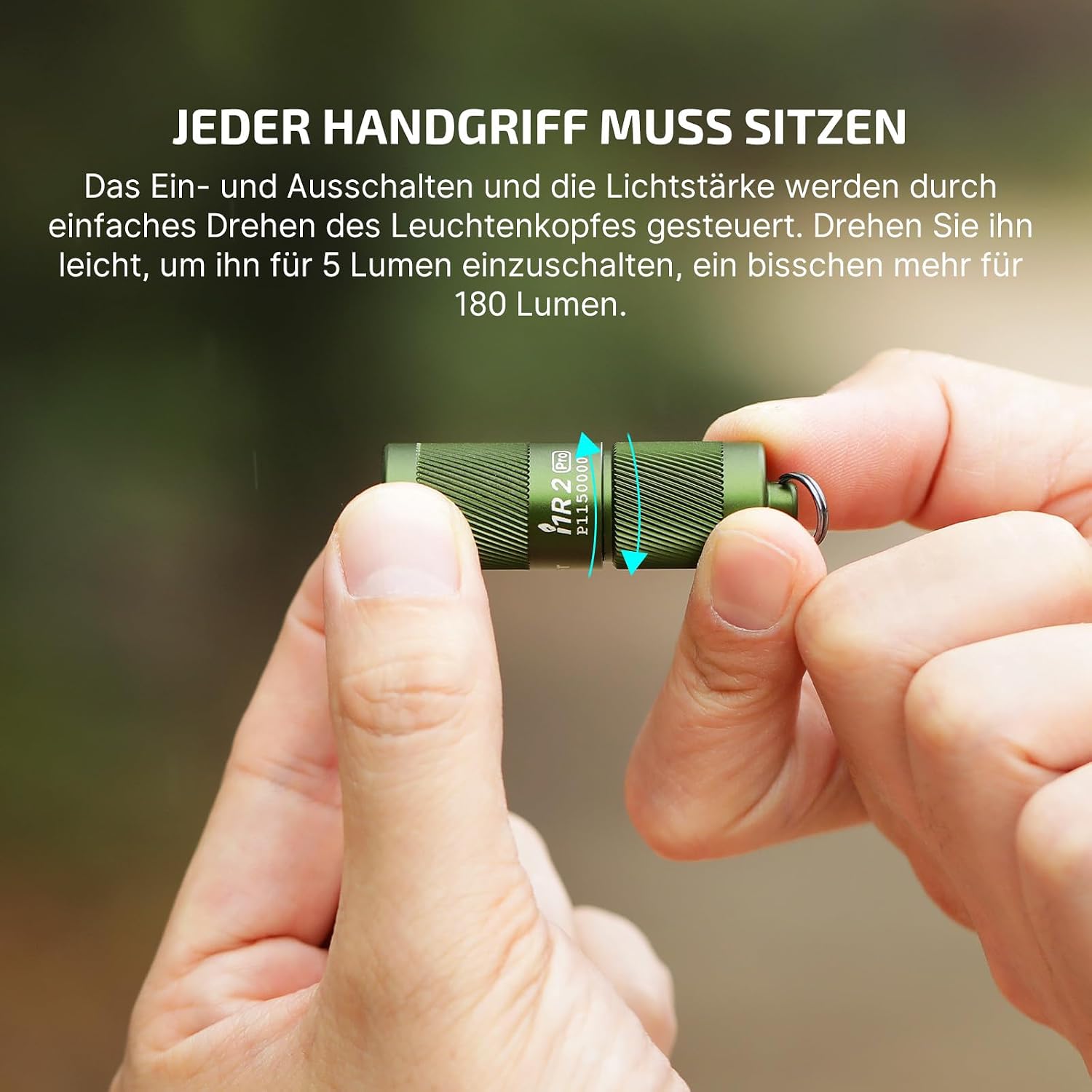 Detalle de OLIGHT I1R II Pro EOS Mini LED Taschenlampe – Kompakte Schlüsselbundlampe mit 180 Lumen, USB-C Aufladung