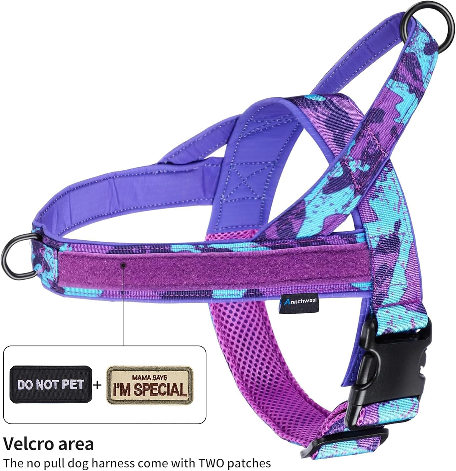 Detalle de Annchwool No Pull Dog Harness with Padded Handle + 5 Ft Leash (Camo Purple, Size S) for Training and Daily Walks