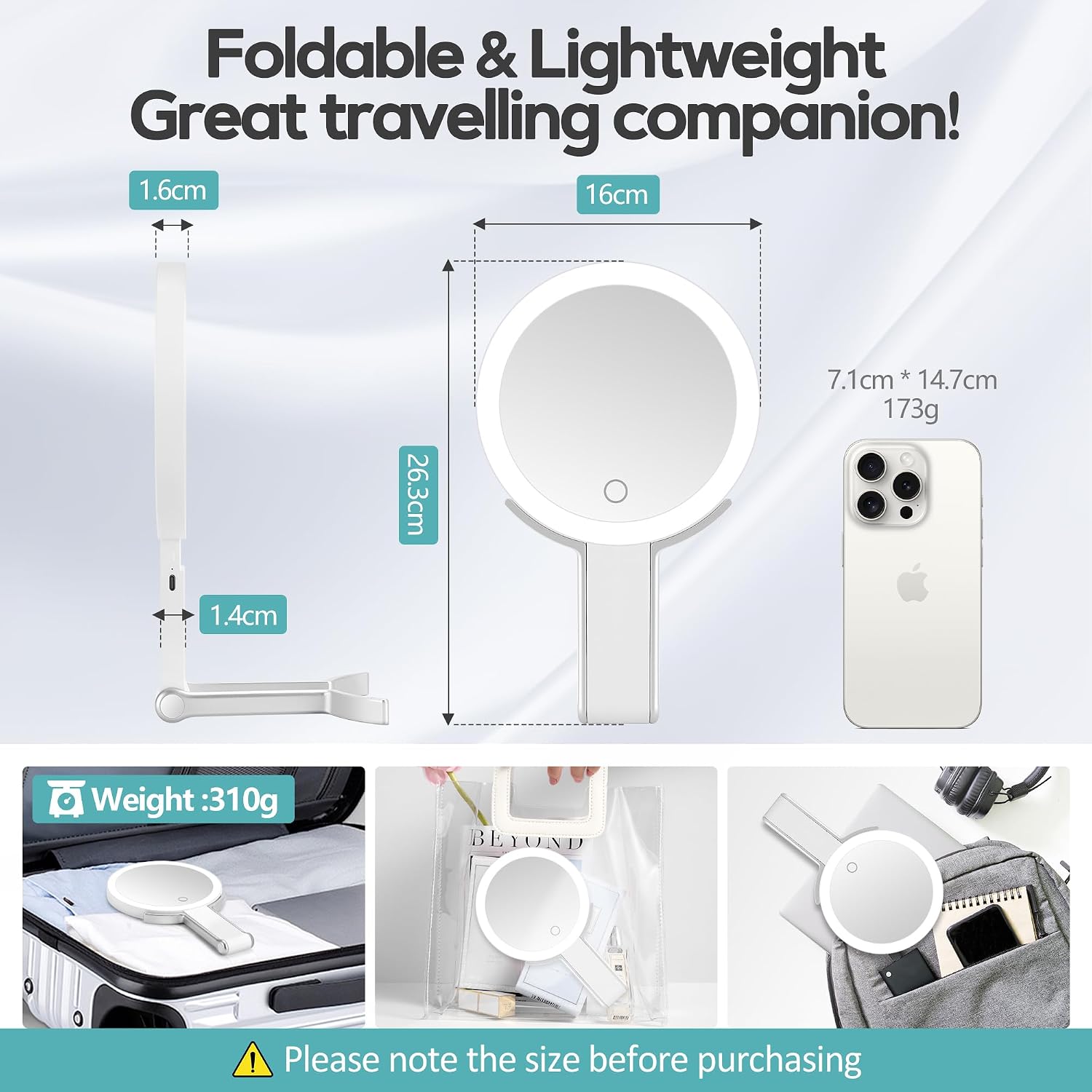 Detalle 2 de B Beauty Planet 1X/30X Lighted Magnifying Mirror, 2000mAh, Foldable