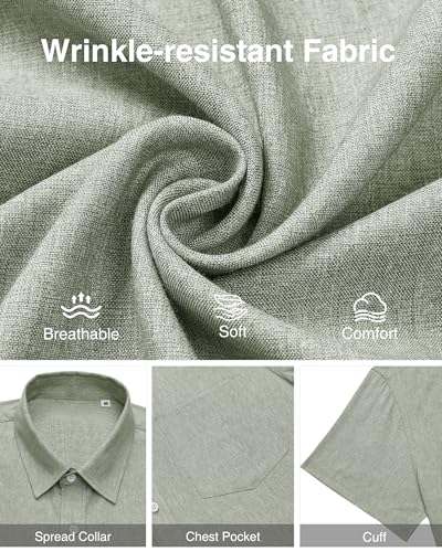 Detalle 1 de J.VER Mens Linen Shirts Short Sleeve Green Regular Fit: A Practical Summer Pick