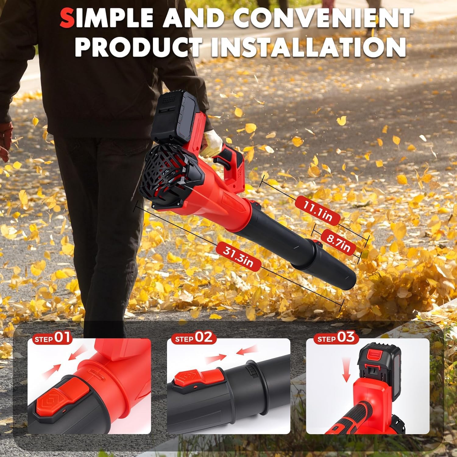 Detalle de Cordless Leaf Blower 21V with 2x2000mAh Batteries and Fast Charger