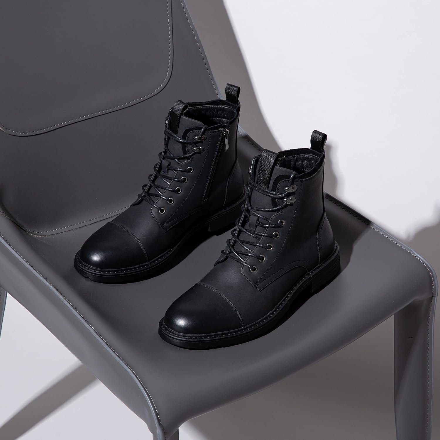 Thumbnail 6 de Vostey Men's Motorcycle Boots, Synthetic Leather