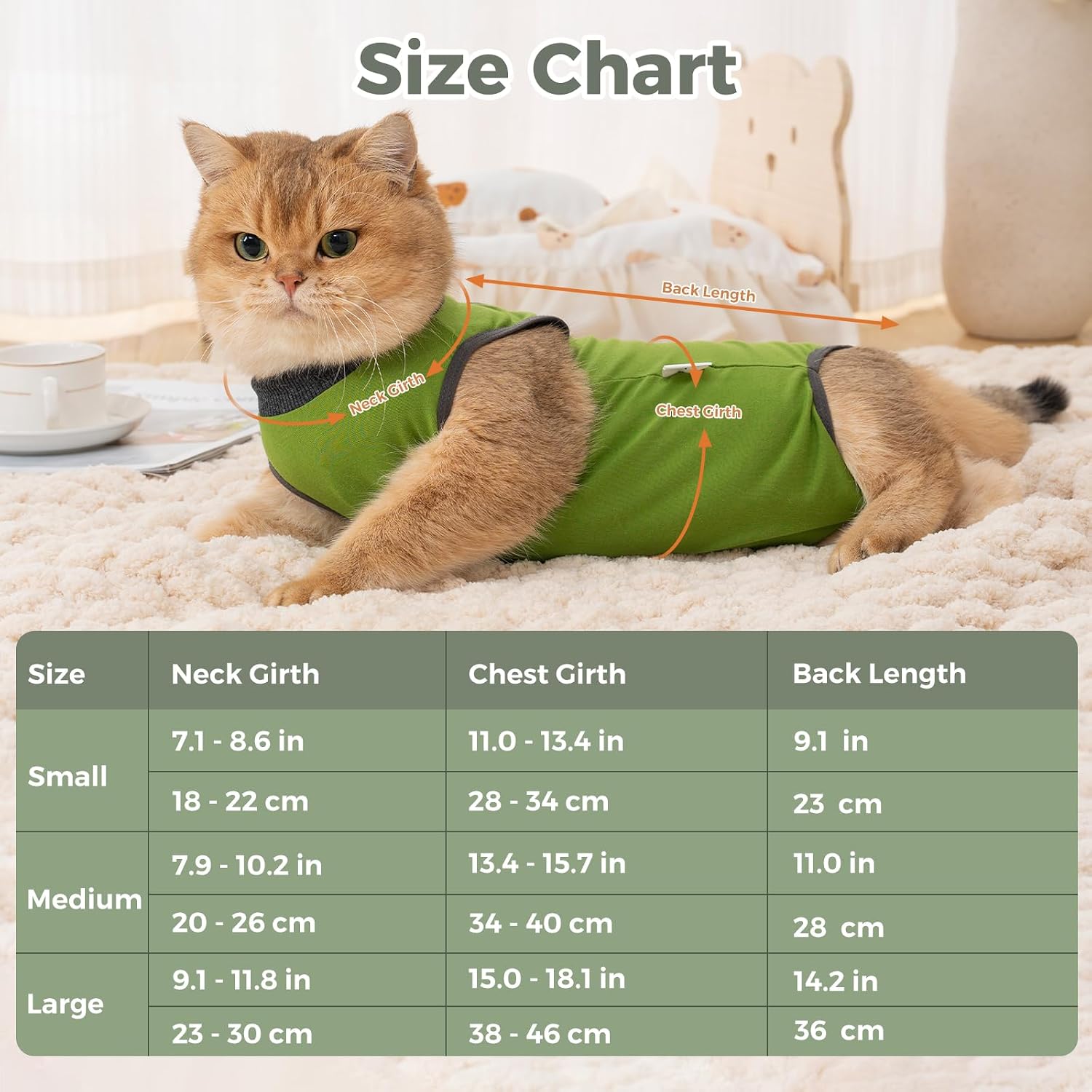 Thumbnail 6 de Avont Cat Recovery Suit for Surgery (Green, Medium) – Breathable Anti-Licking Onesie for Kittens