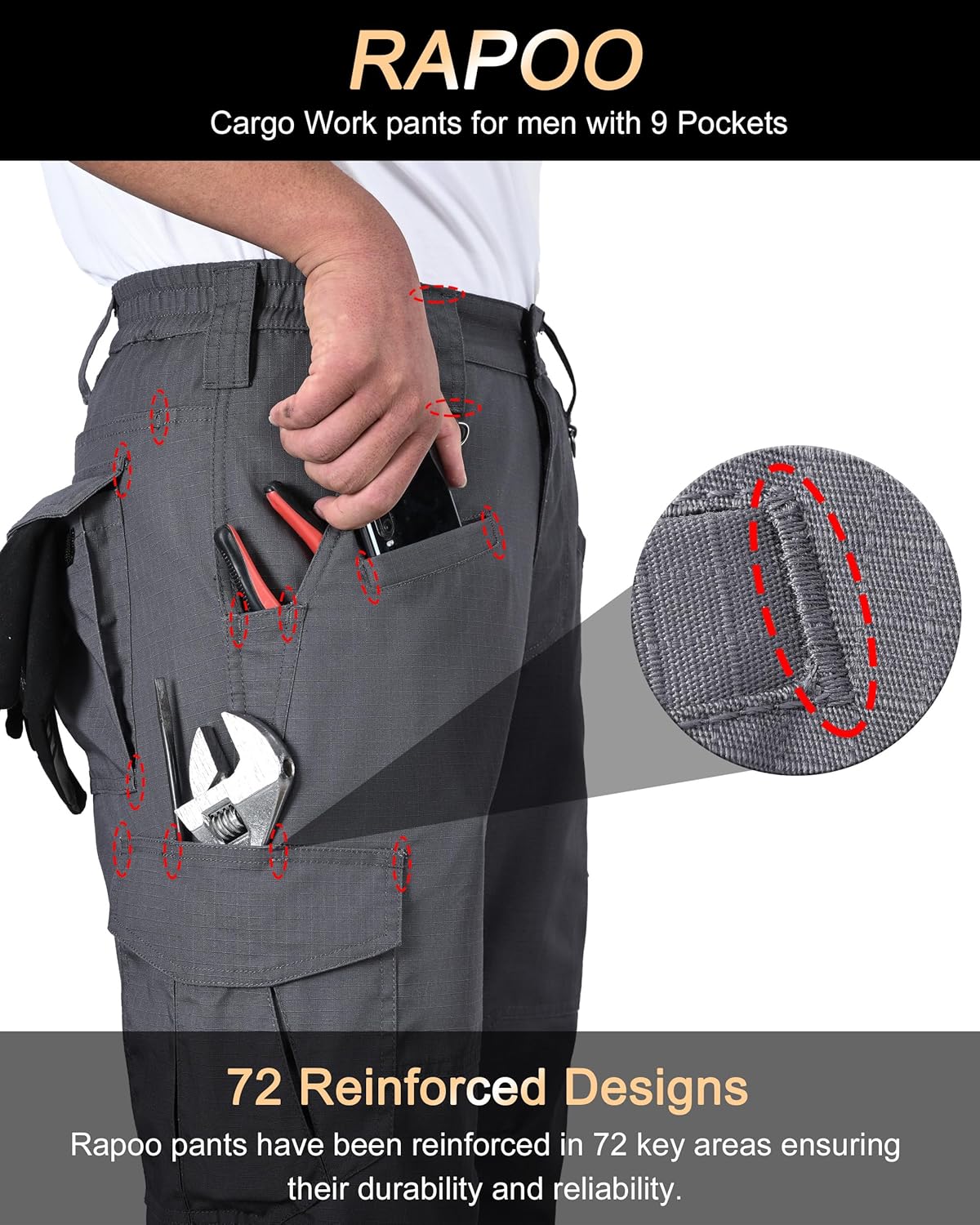 Thumbnail 1 de Rapoo Tactical Ripstop Water-Repellent Cargo Pants for Men with 9 Pockets