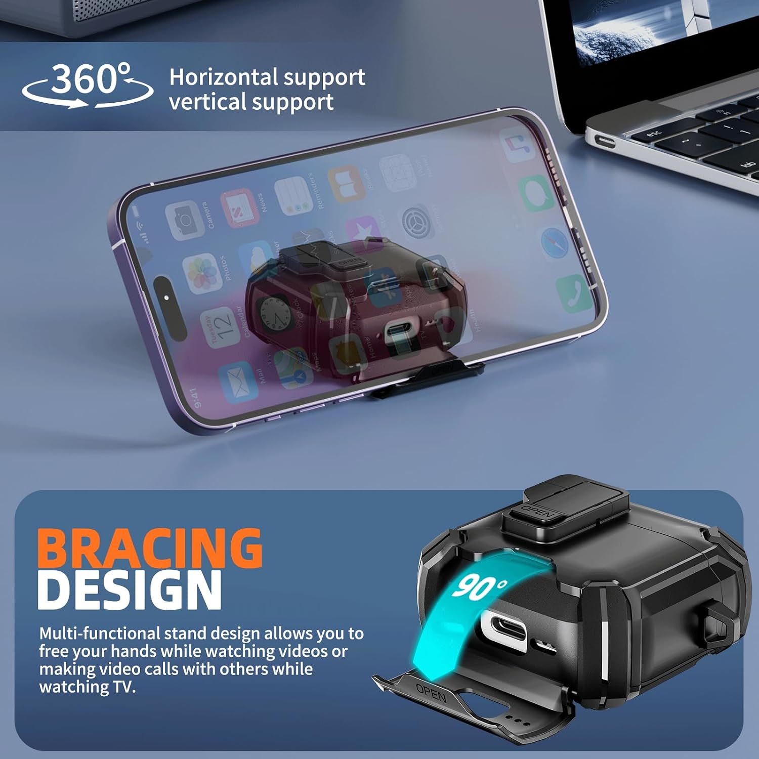 Detalle 2 de Inesore AirPods 4 Case with Phone Stand