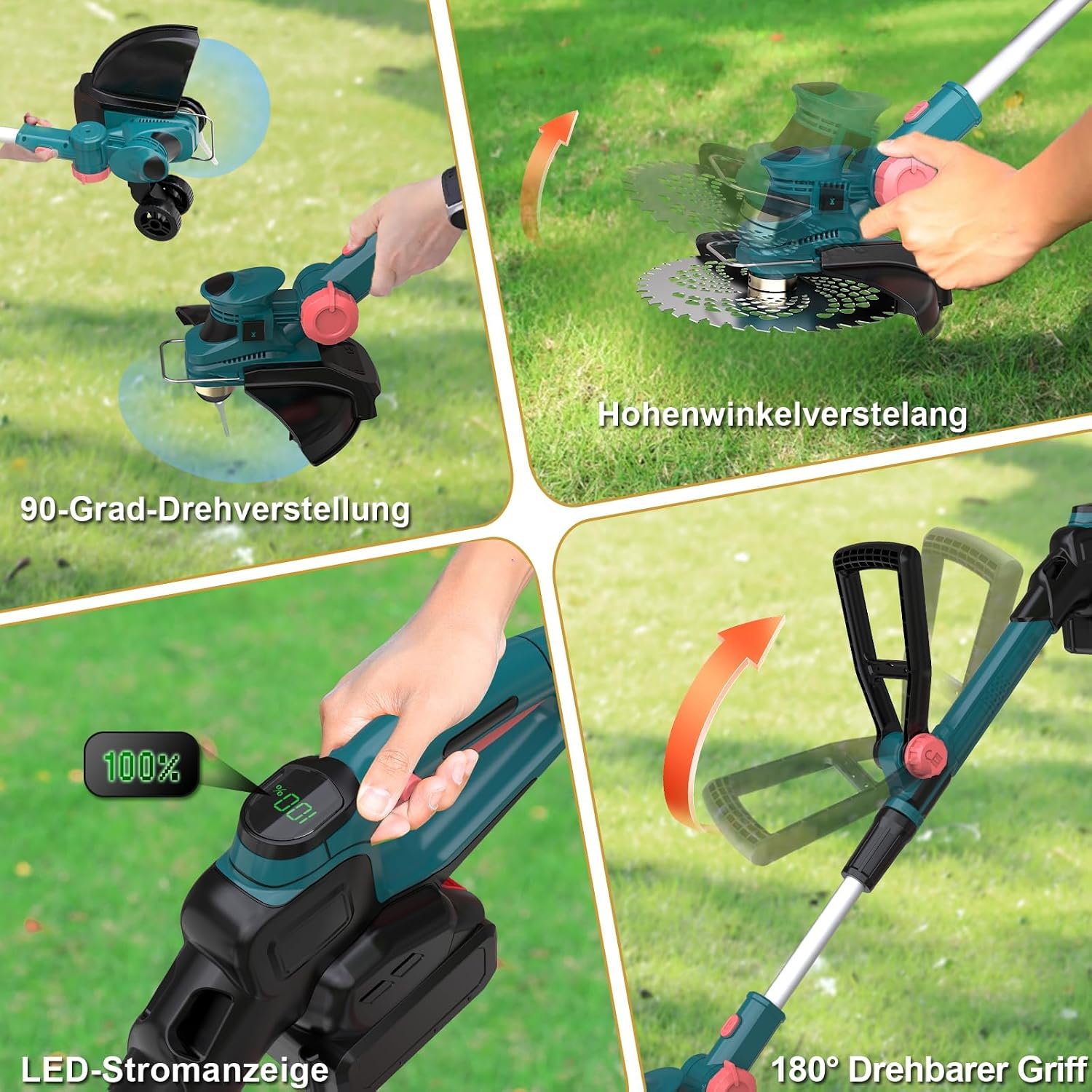Detalle de Rasentrimmer mit 21V Akku 2-in-1 (750W bürstenlos) inklusive 2x 4,0Ah Ladegerät und 6 Klingentypen