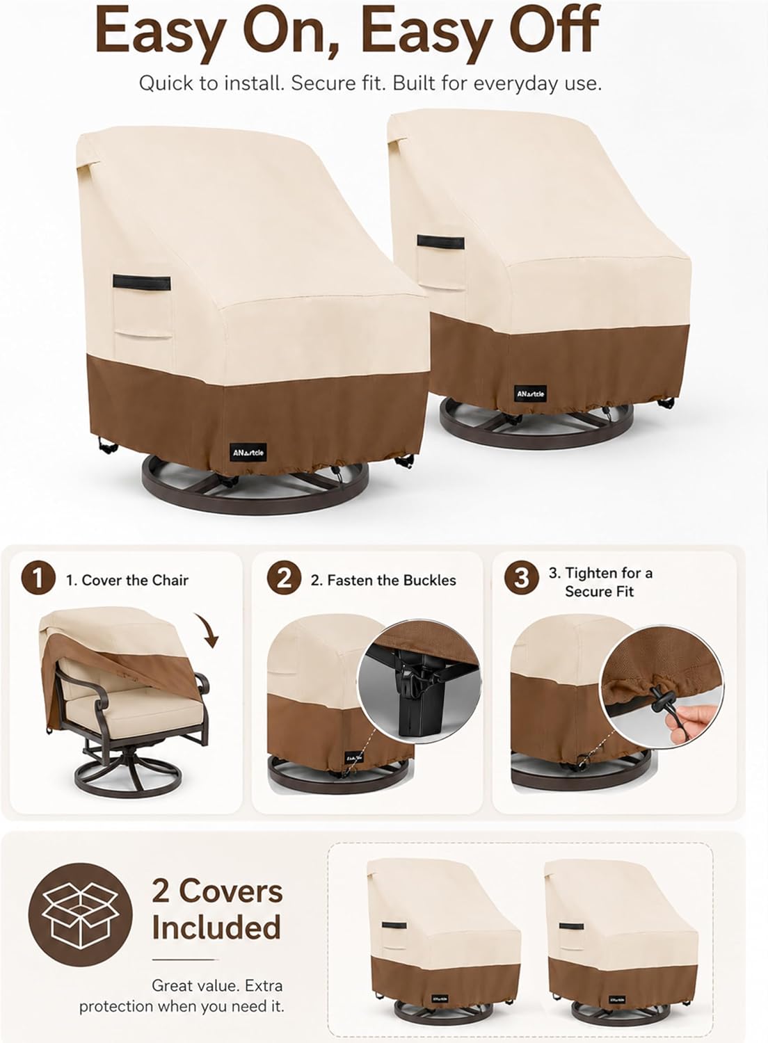 Thumbnail 4 de ANartcle 2Pack-33"D x 35"W x 38.5"H Outdoor Swivel Chair Covers, Waterproof