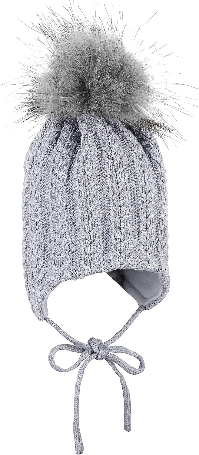 Detalle de Sterntaler Strickmütze mit Ohrenklappen und Bindebändern (unisex) – Silber mel, für 9–12 Monate