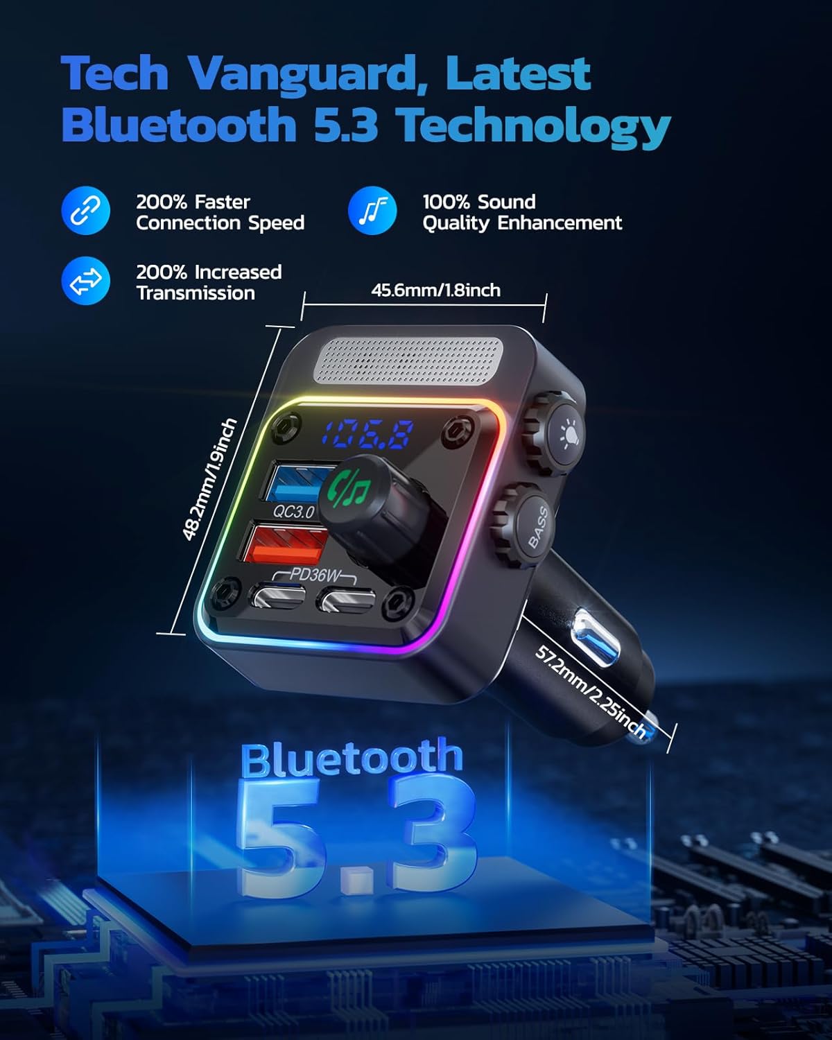 Thumbnail 2 de Nulaxy 54W Bluetooth 5.3 Car Adapter with FM Transmitter