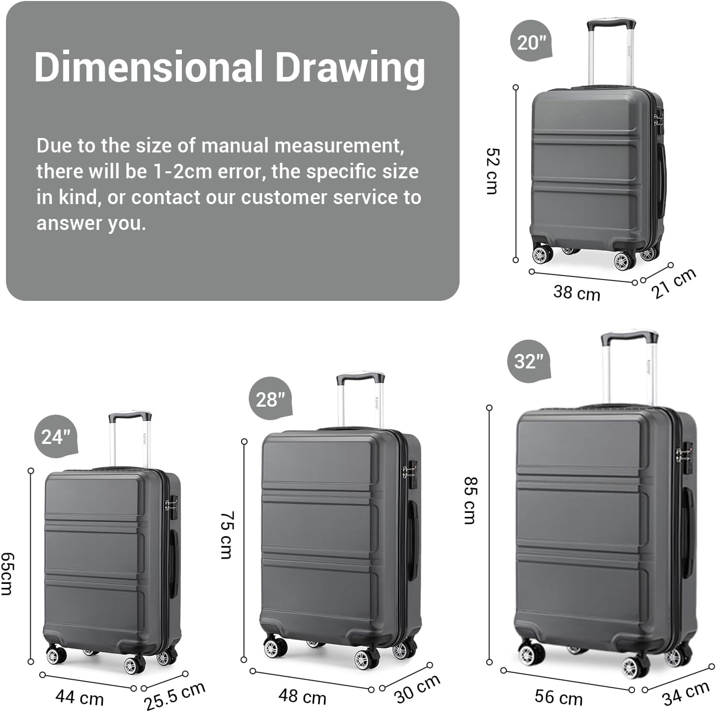 Detalle 2 de Kono Fashion Hand Luggage lightweight ABS+PC suitcase