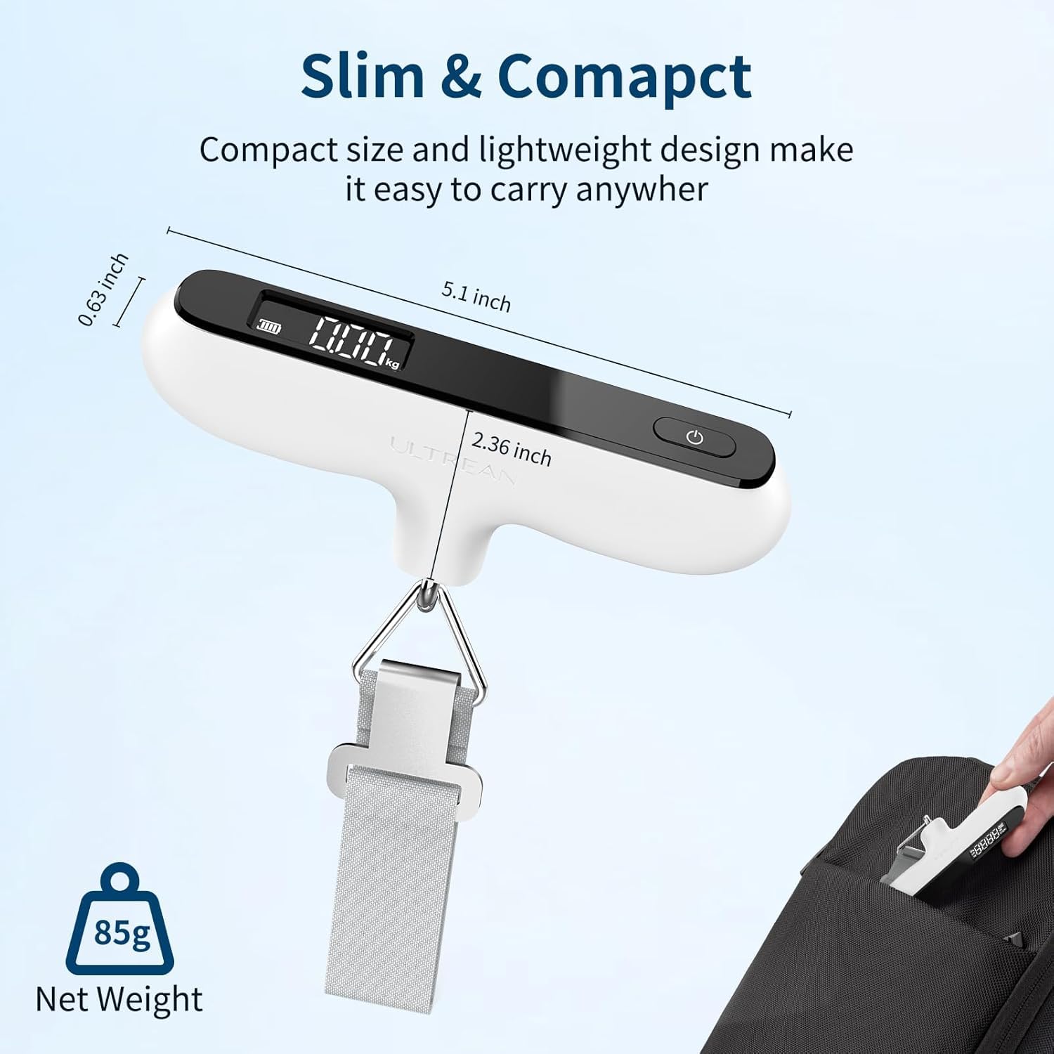Thumbnail 4 de Ultrean Handgepäckwaage 50 kg – Digitale Kofferwaage mit Haken und Gummibeschichtung