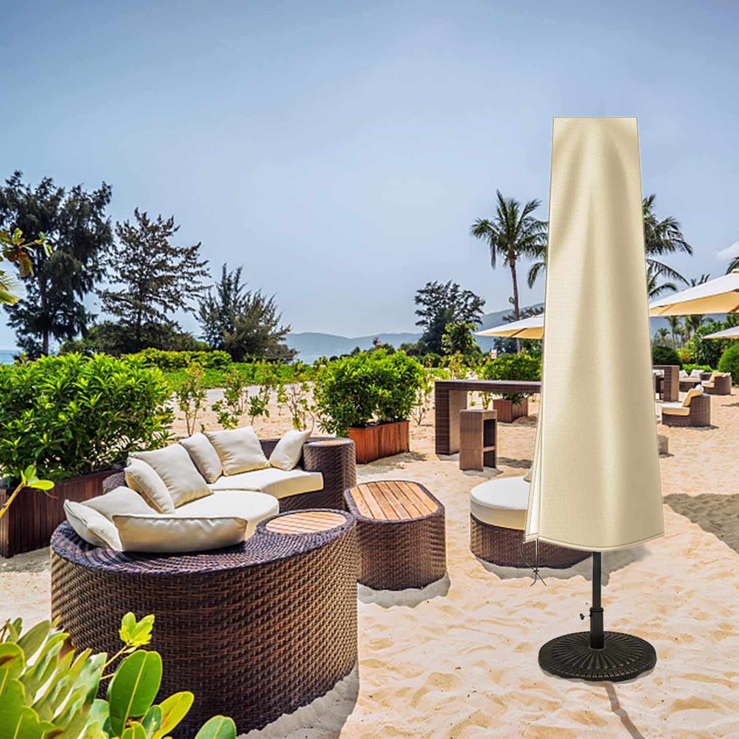 Thumbnail 6 de OKPOW Parasol Cover: Heavy Duty 600D, Waterproof and Windproof for Ø200 cm Umbrellas
