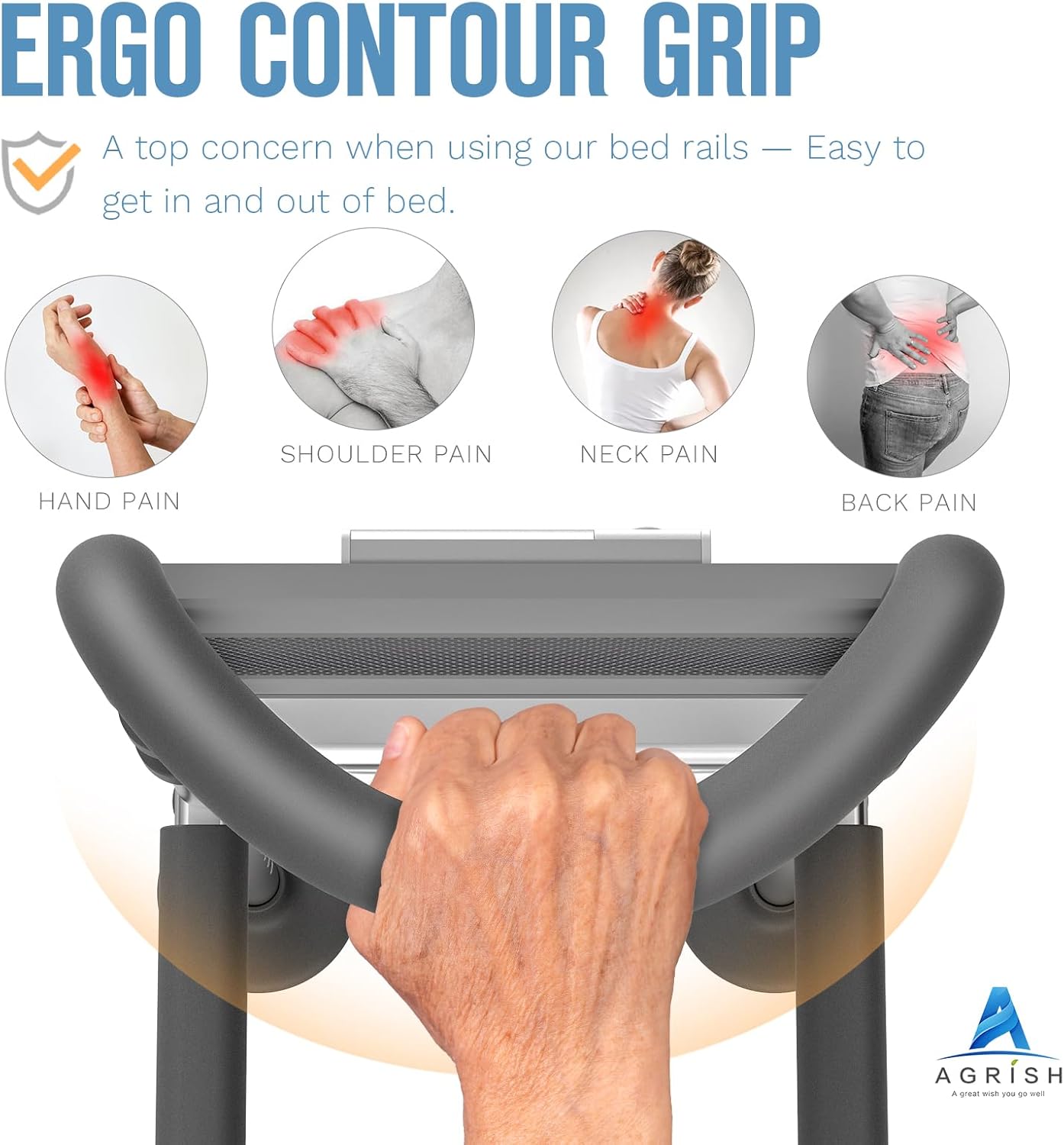 Thumbnail 2 de Agrish Bed Rails for Elderly Adults – Bed Assist Rail with LED Light & Storage Pouch (Single/Double fits)
