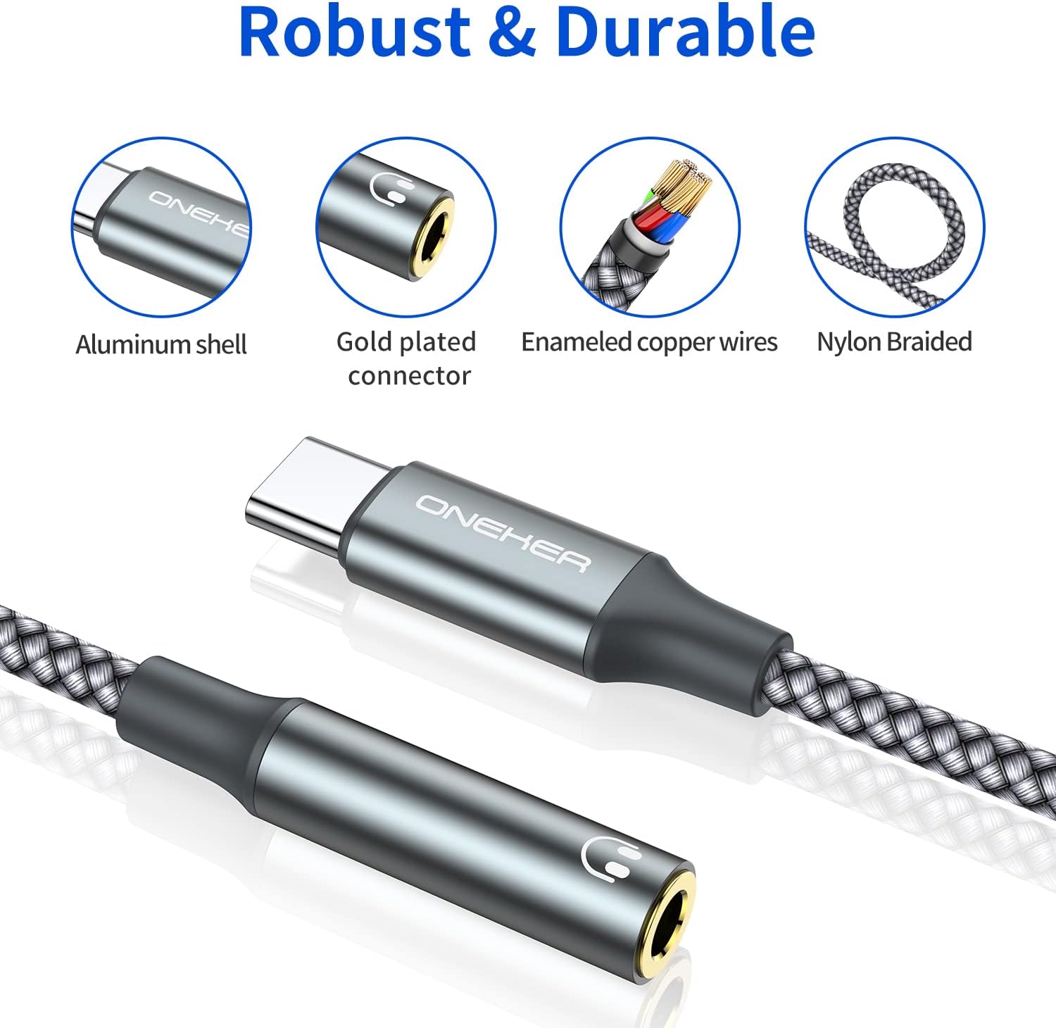 Detalle 2 de OneKer USB C to 3.5mm Adapter 2-Pack