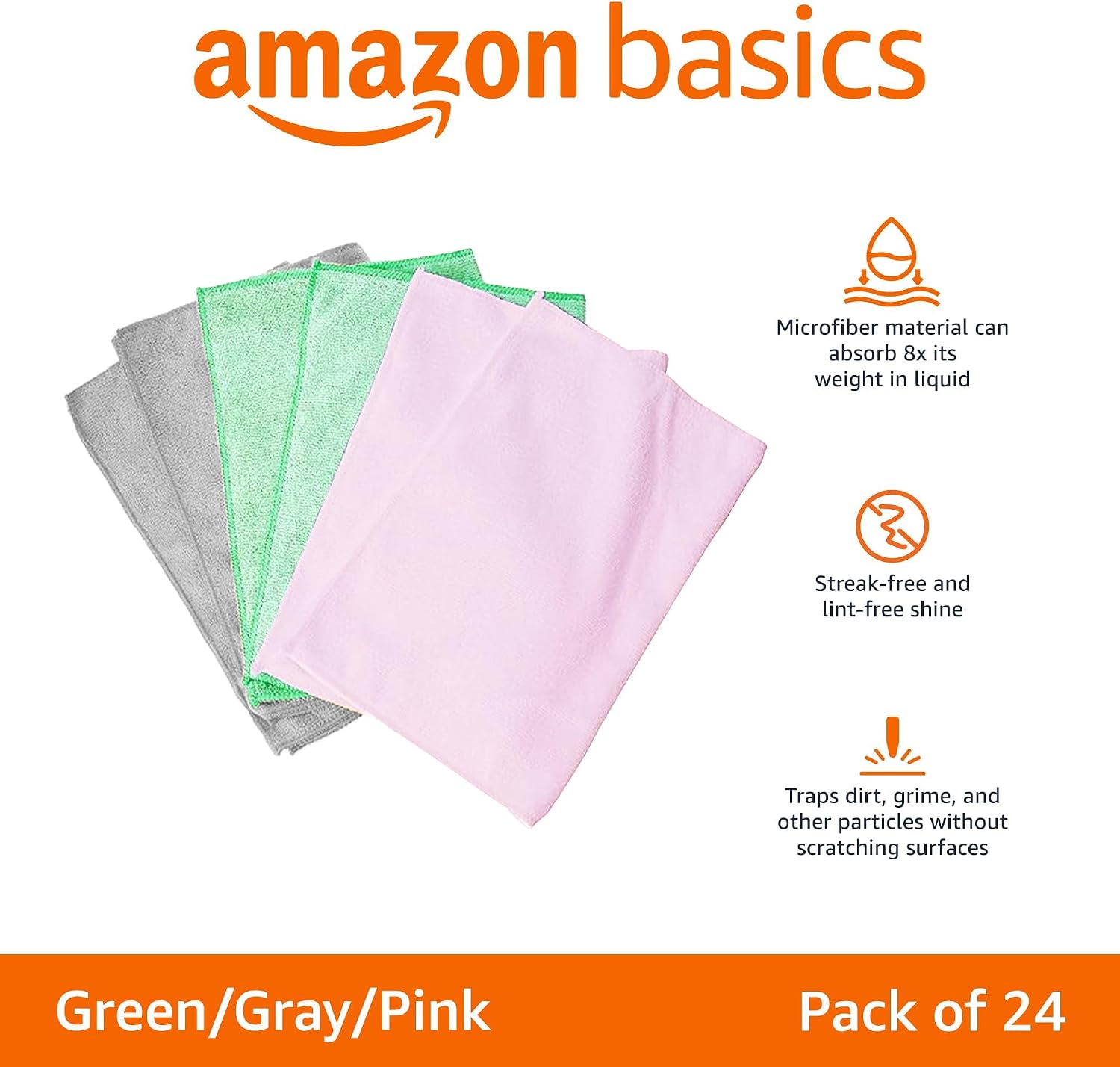 Detalle 2 de Amazonベーシック CW190449 マイクロファイバークリーニングクロス 24枚 40×30cm 3色