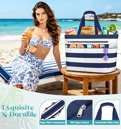 Detalle 2 de ENONEO Bolsa de Playa Grande XXL con Cremallera: resistente, impermeable y práctica para toda la familia