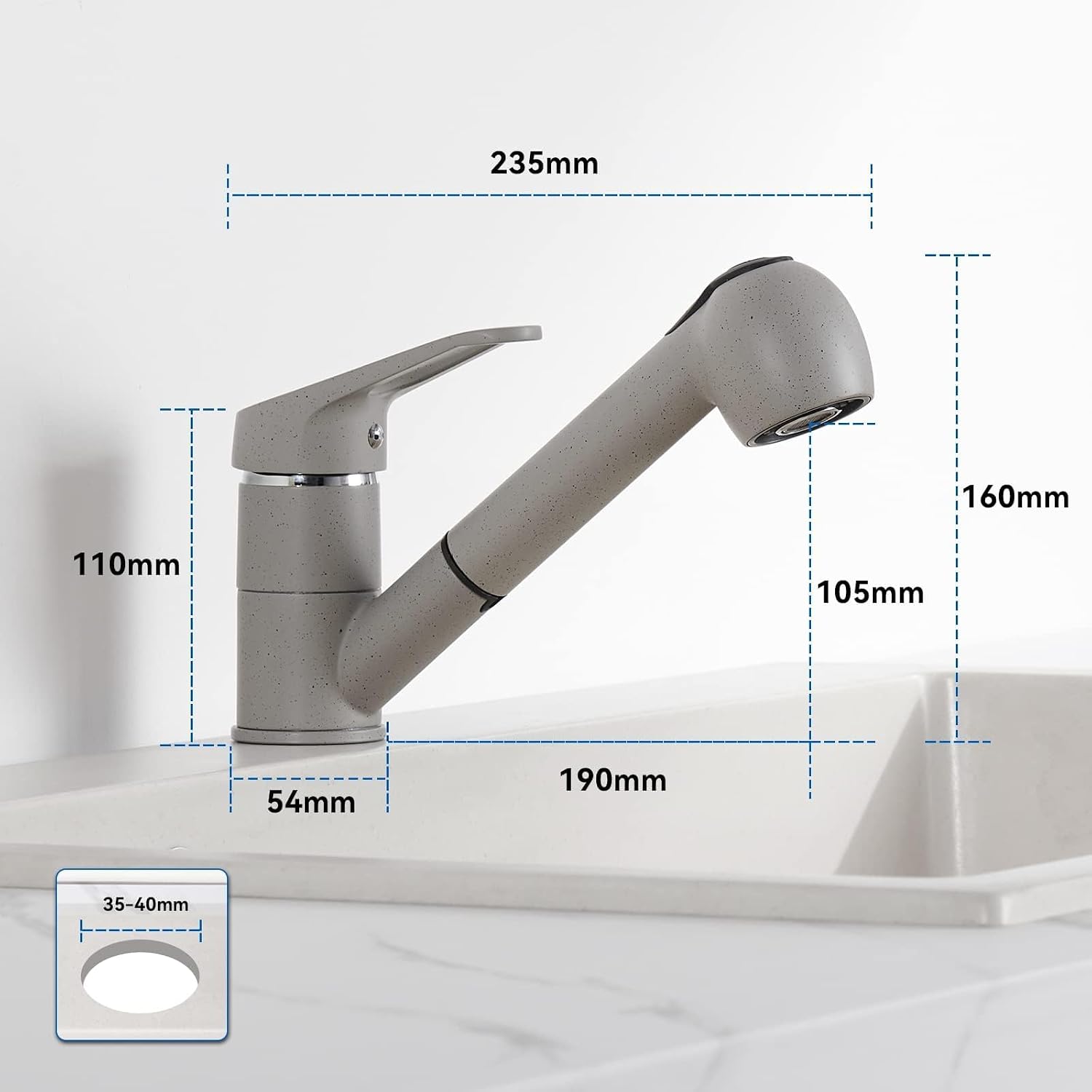 Thumbnail 5 de AuraLum rubinetto cucina con doccetta estraibile a 2 modalità, girevole 360° in ottone