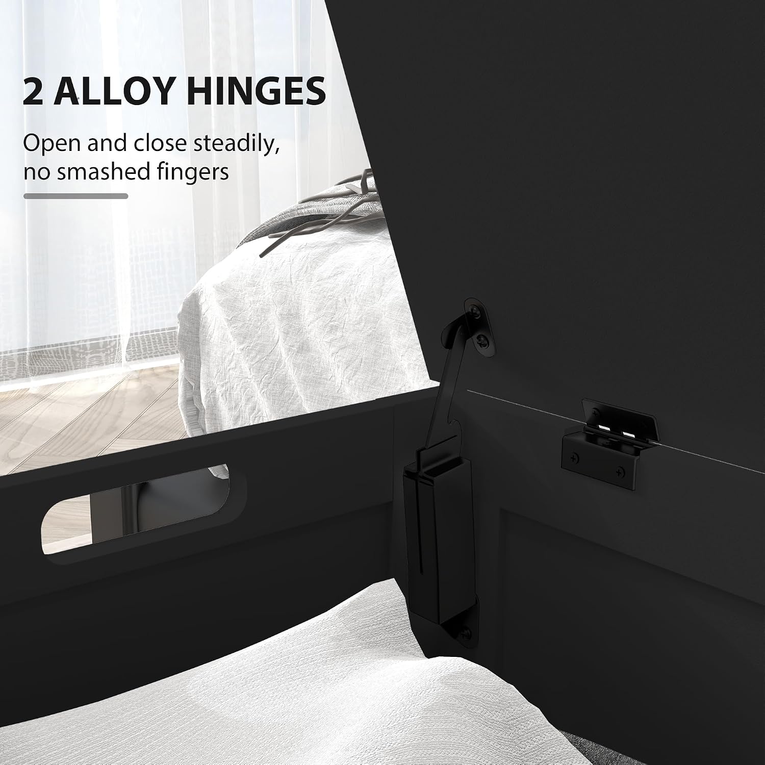 Thumbnail 4 de HOMCOM 838-444V82BK Storage Bench, Black, with 2 Safety Hinges