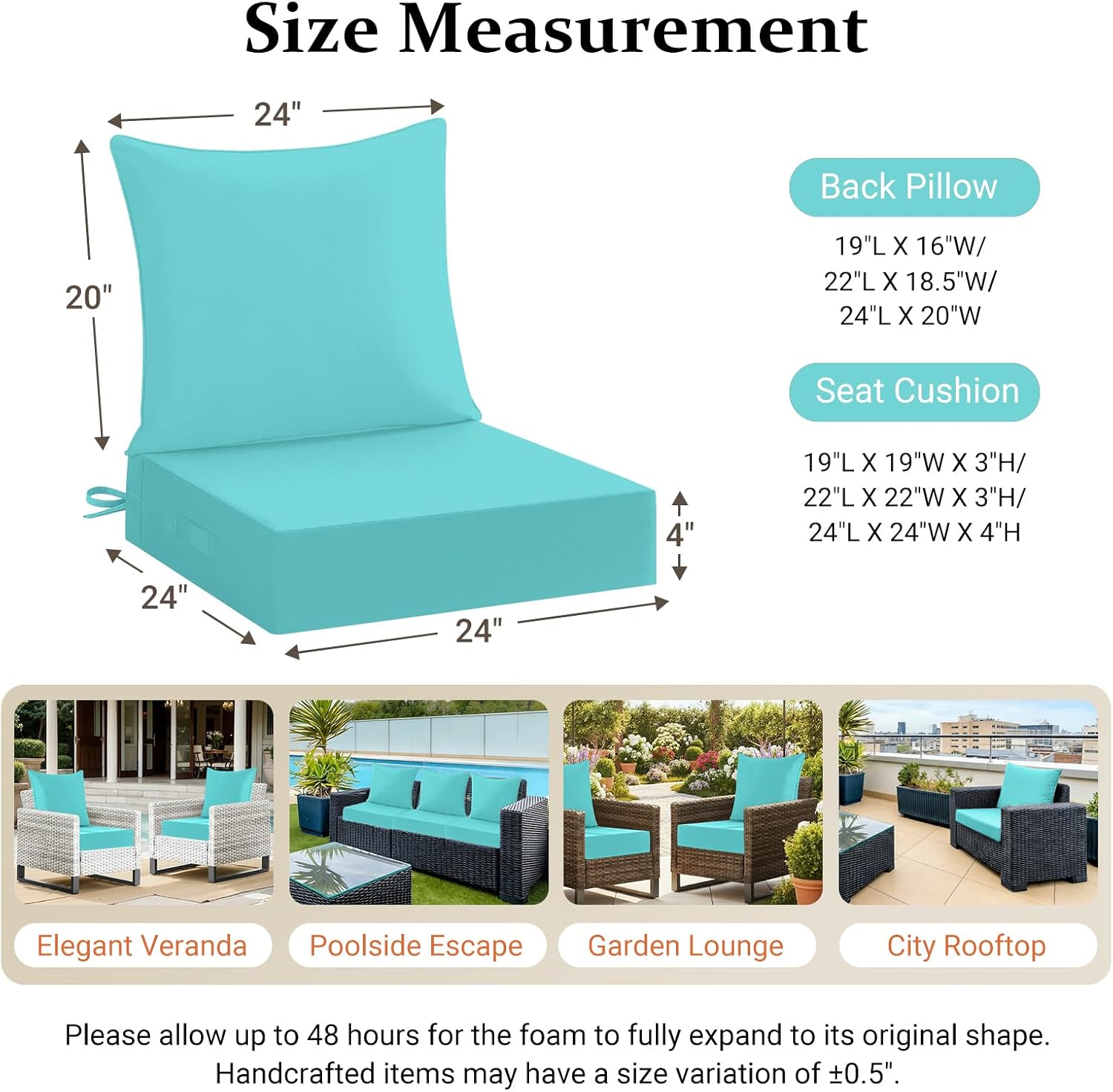 Thumbnail 6 de downluxe 24x24 Outdoor Chair Cushions, Teal, Waterproof with Removable Covers