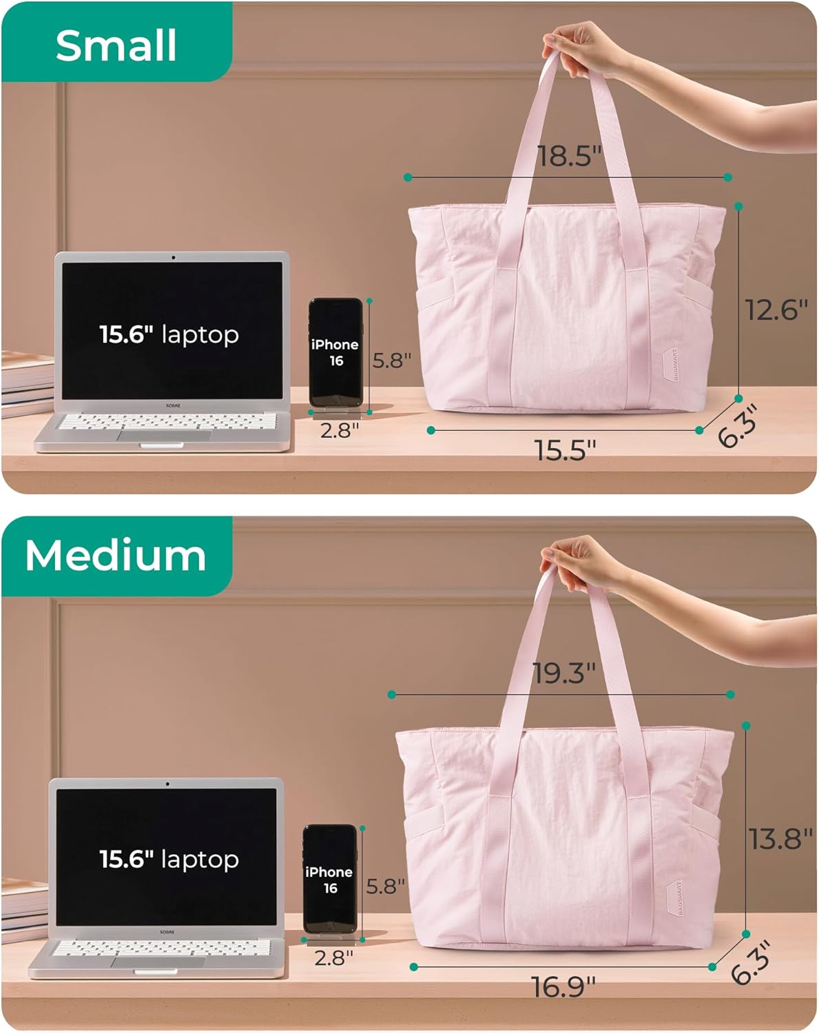 Detalle de BAGSAMRT Tote Bag for Women with Zipper & Yoga Mat Buckle (Large) – work, travel and gym