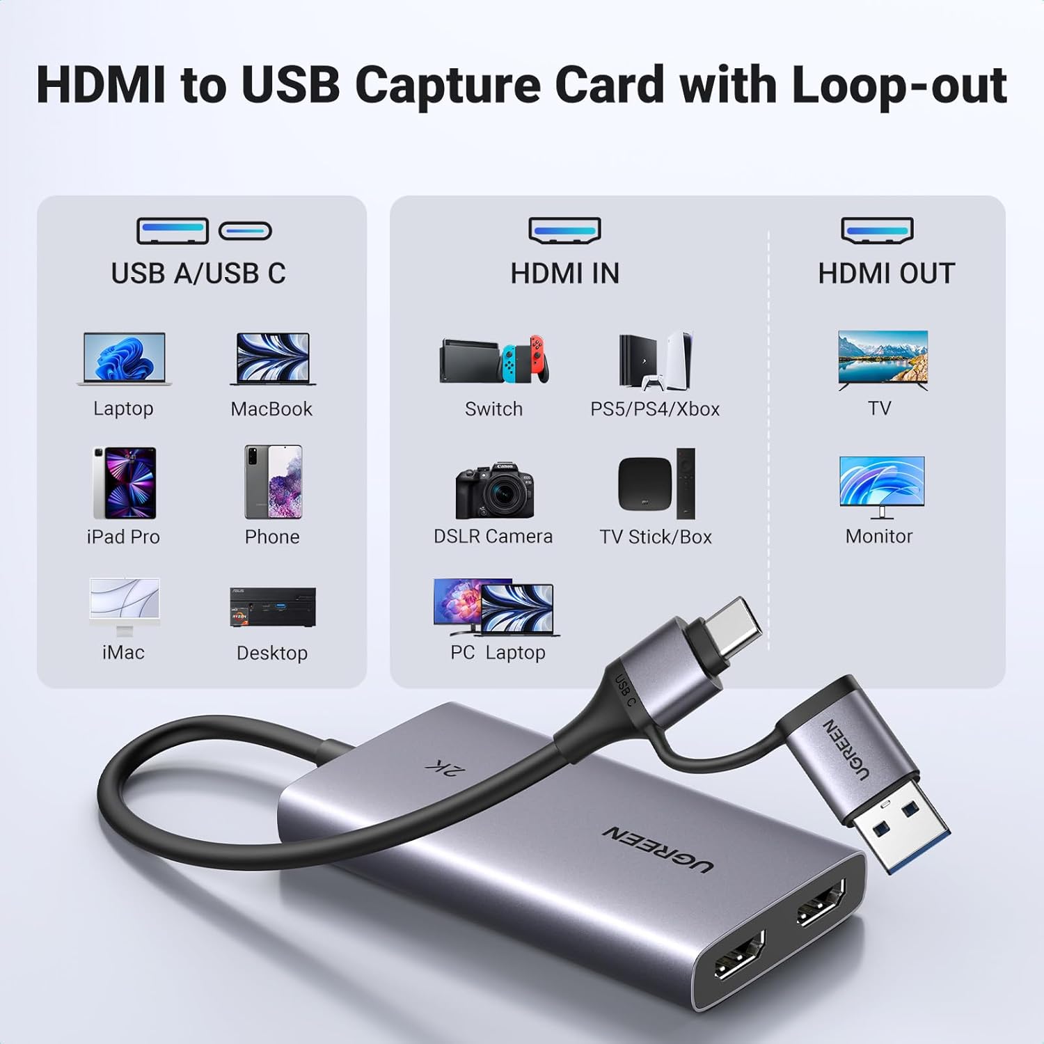 Thumbnail 1 de UGREEN Video Capture Card 2K@30Hz Streaming Device