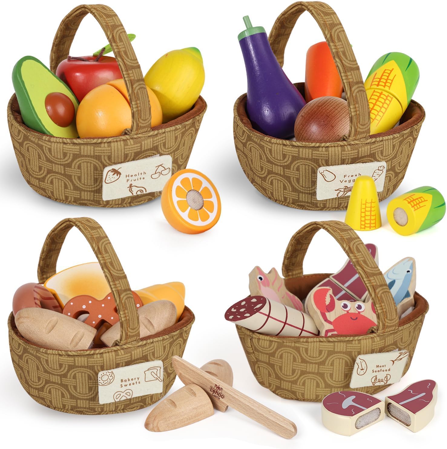Detalle de Lehoo Castle Wooden Play Food Set for Toddlers ๐